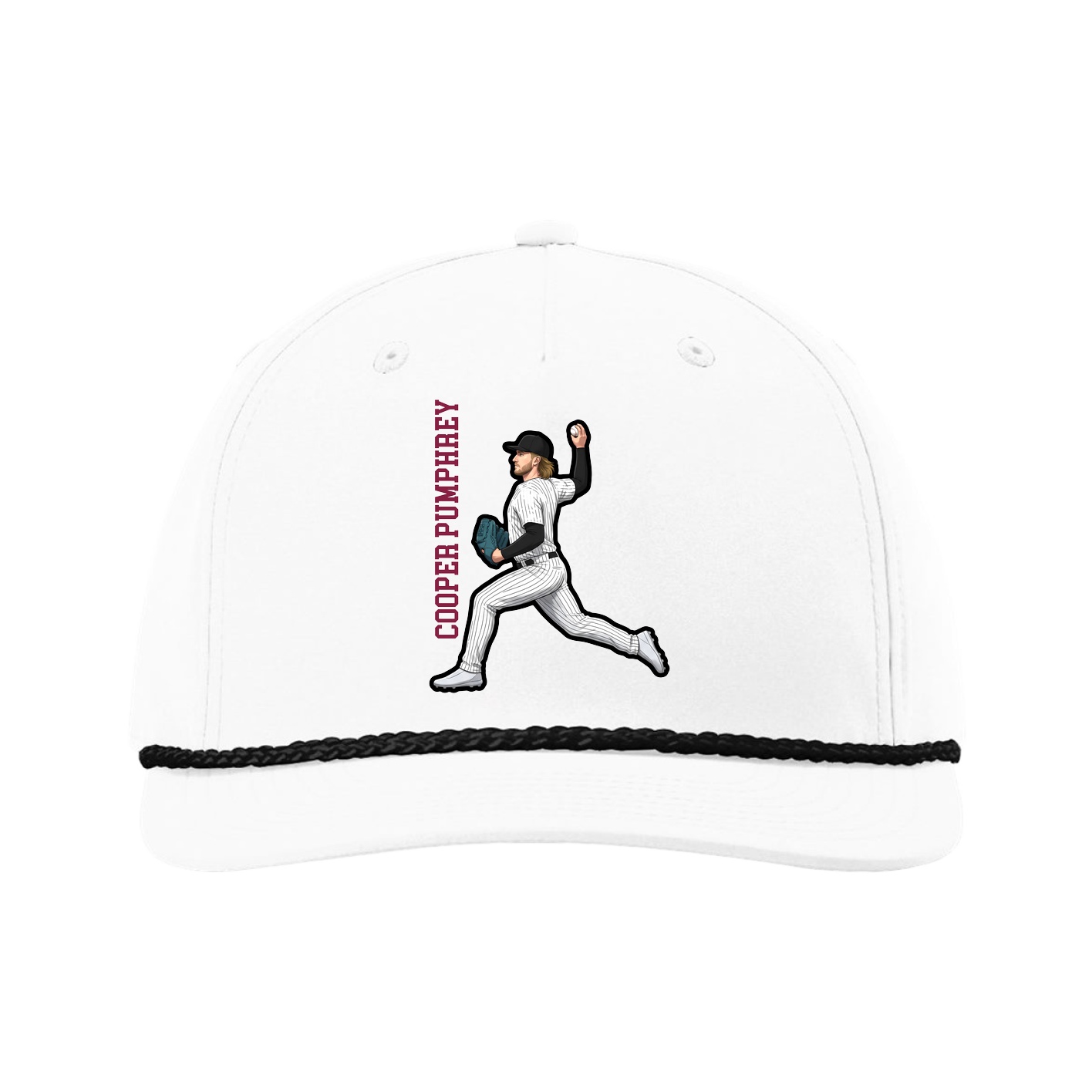 Five-Panel Classic Rope Cap — Name Vertical in White
