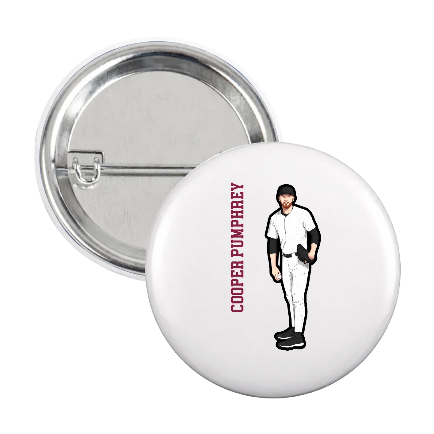 Game Day Button — Name Vertical in White