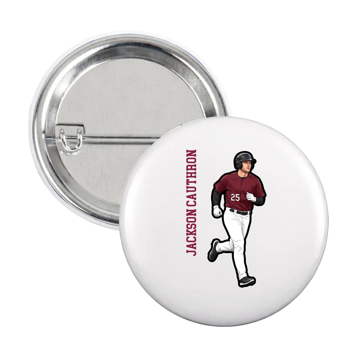 Game Day Button — Name Vertical in White
