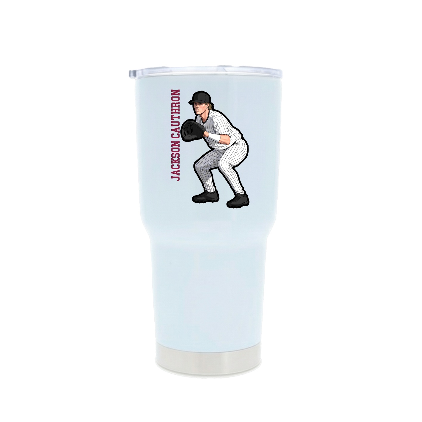 30oz Stainless Steel Tumbler — Name Vertical in White