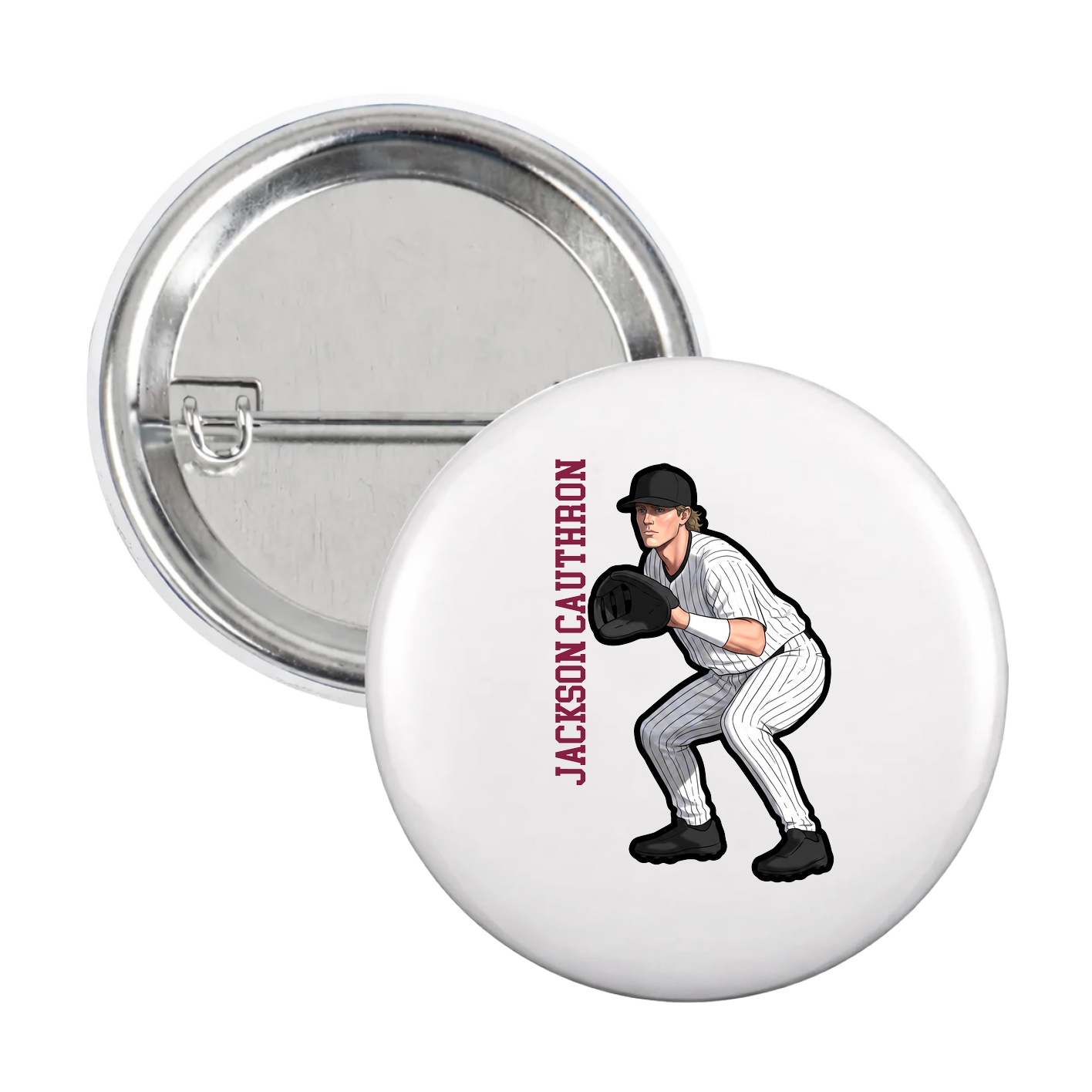 Game Day Button — Name Vertical in White