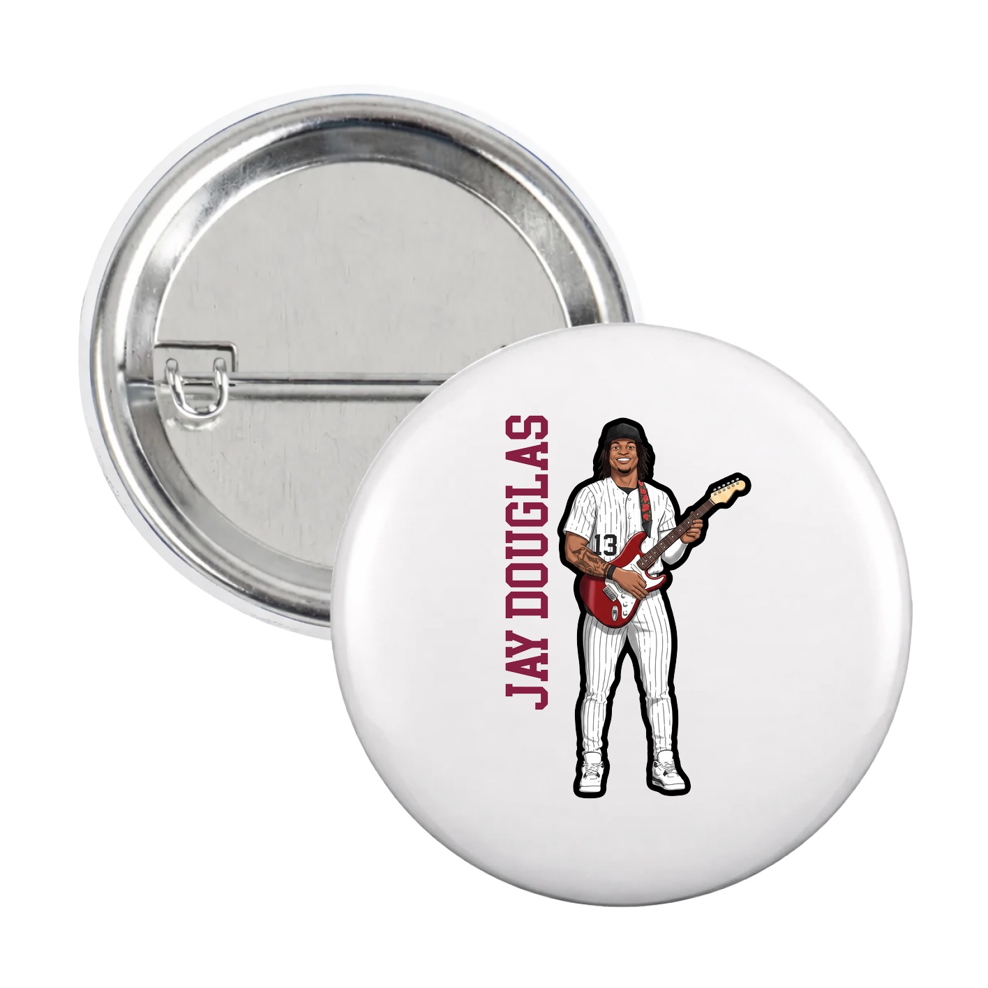 Game Day Button — Name Vertical in White