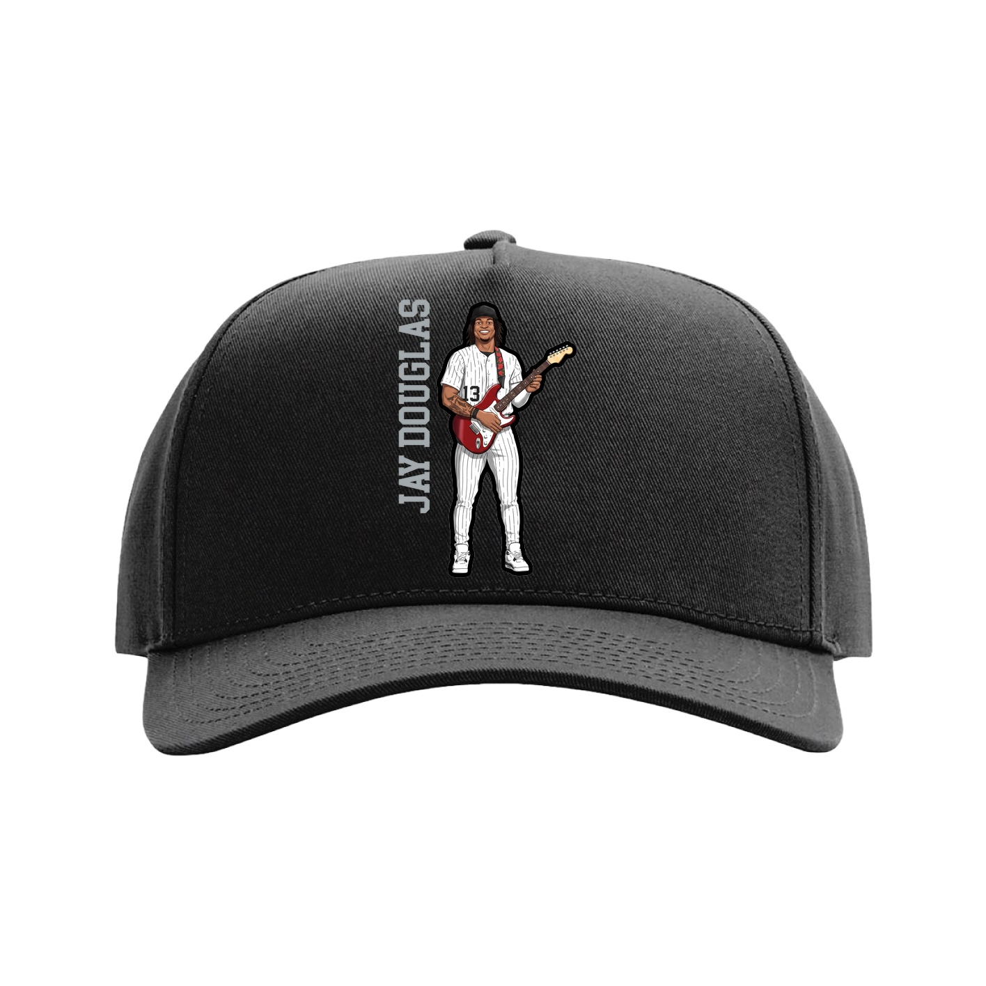 Full Fabric Five-Panel Champ Cap — Name Vertical in Black