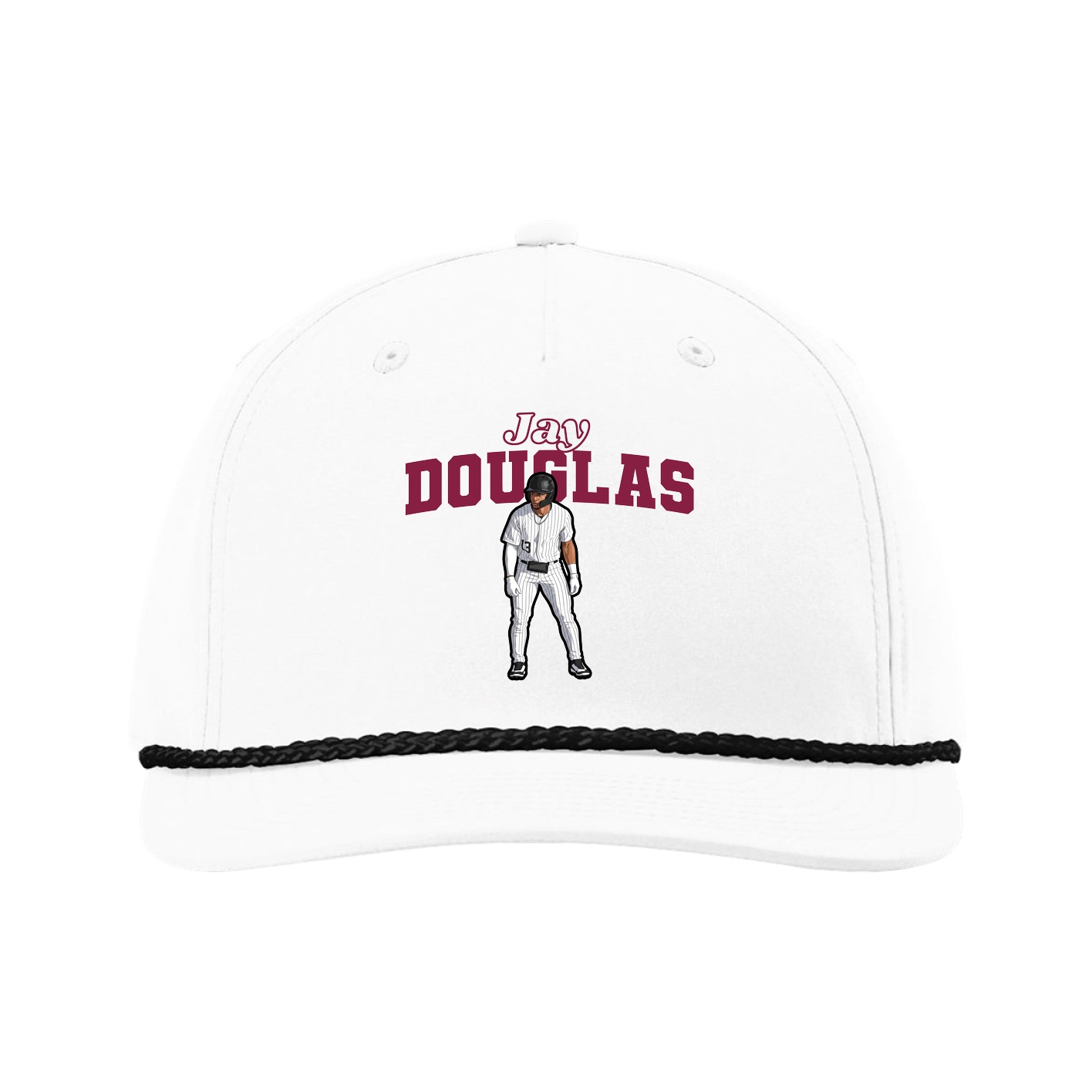 Five-Panel Classic Rope Cap — Name Arch in White