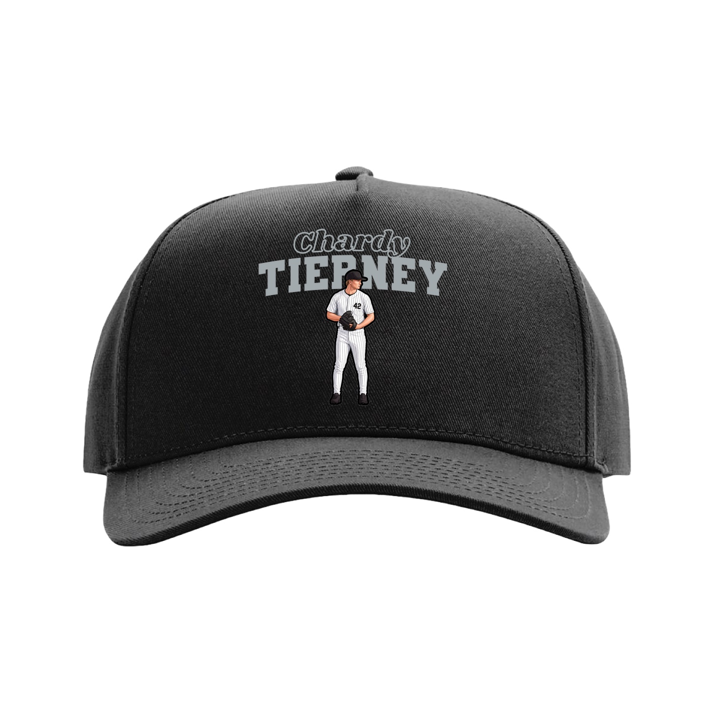 Full Fabric Five-Panel Champ Cap — Name Arch in Black