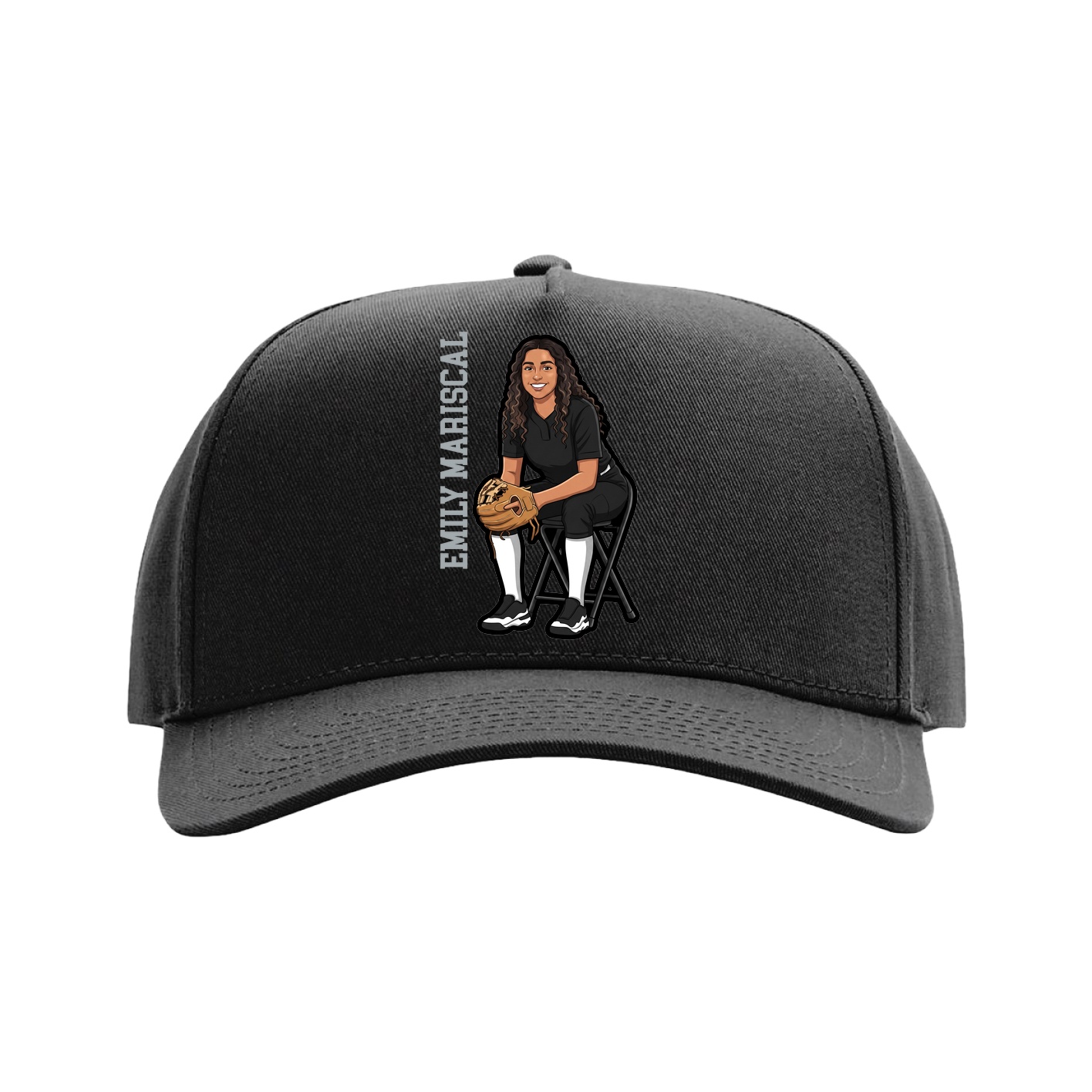 Full Fabric Five-Panel Champ Cap — Name Vertical in Black