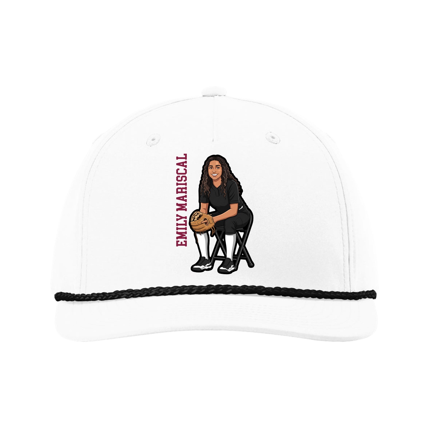Five-Panel Classic Rope Cap — Name Vertical in White