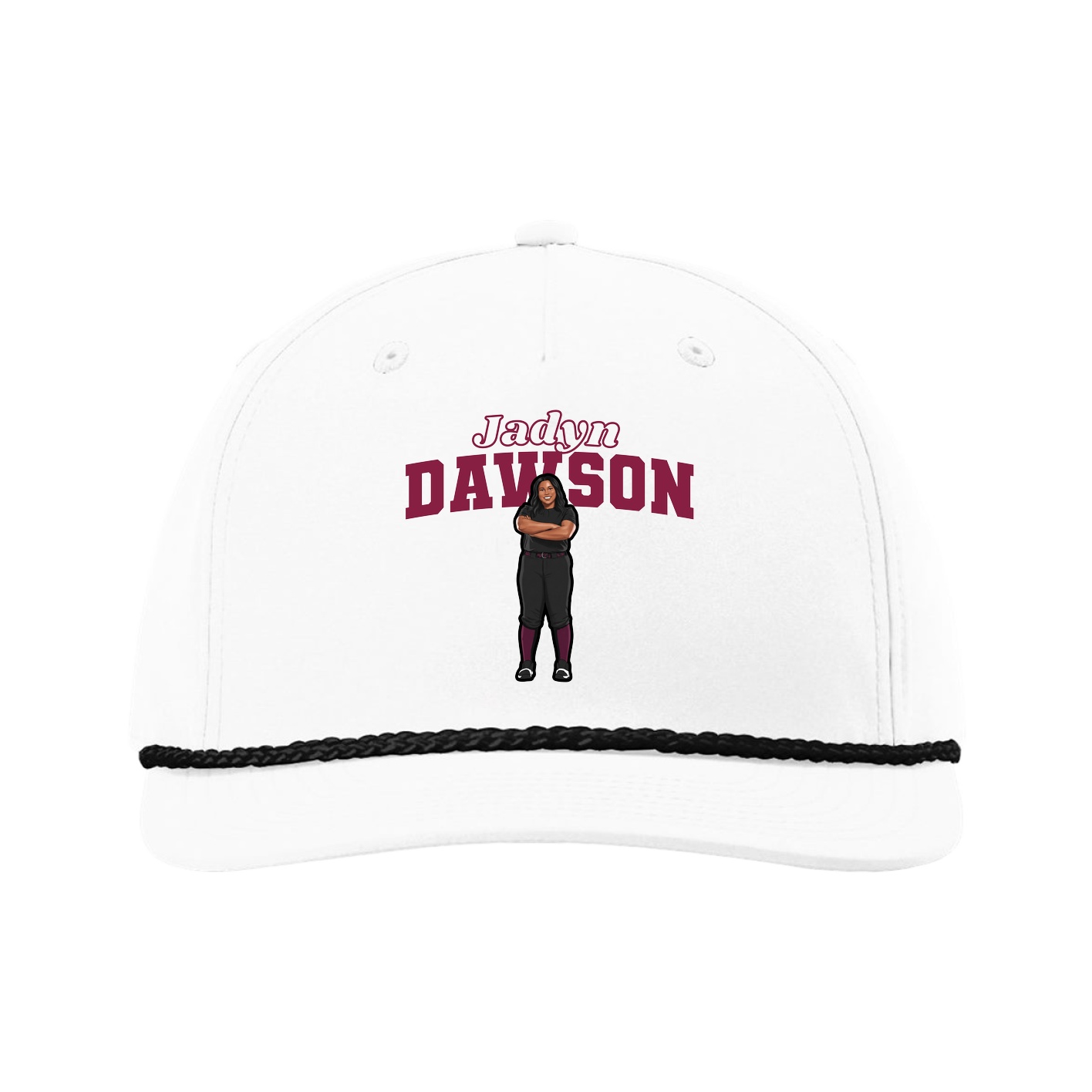 Five-Panel Classic Rope Cap — Name Arch in White