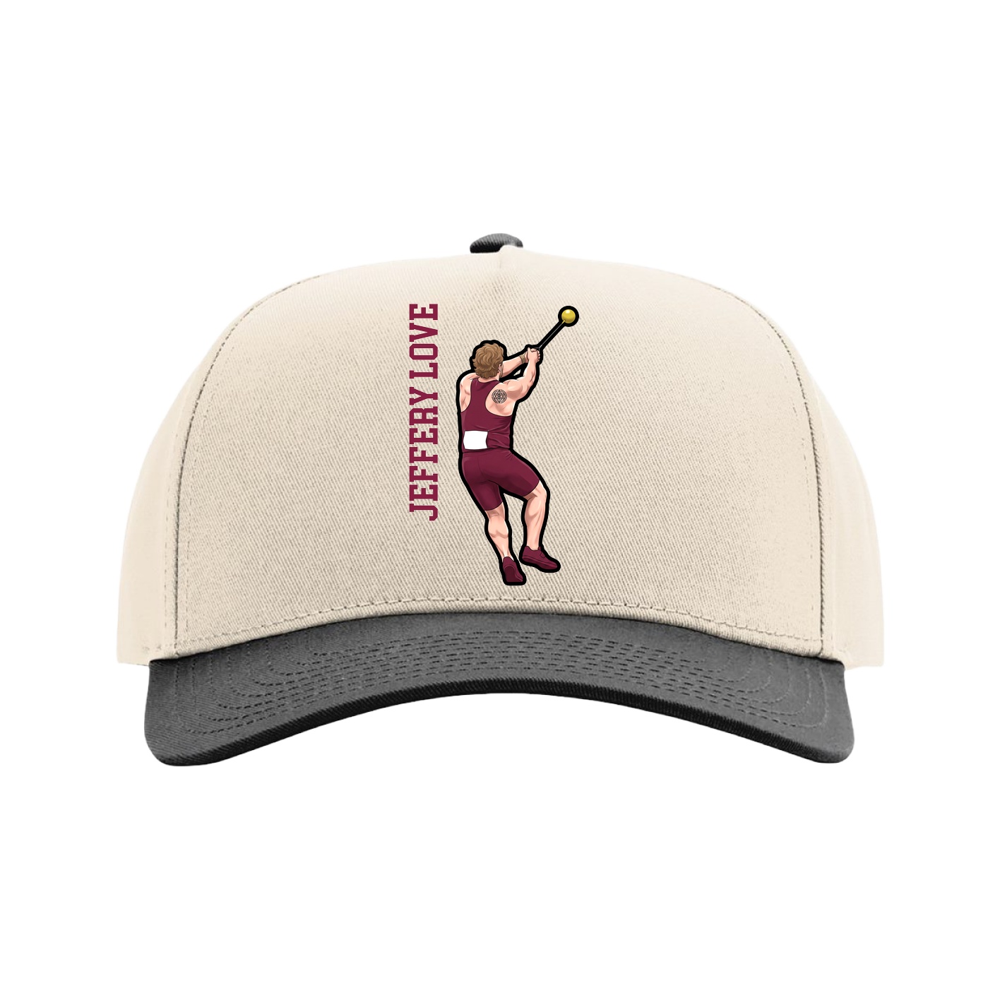 Full Fabric Five-Panel Champ Cap — Name Vertical in Cream/Black