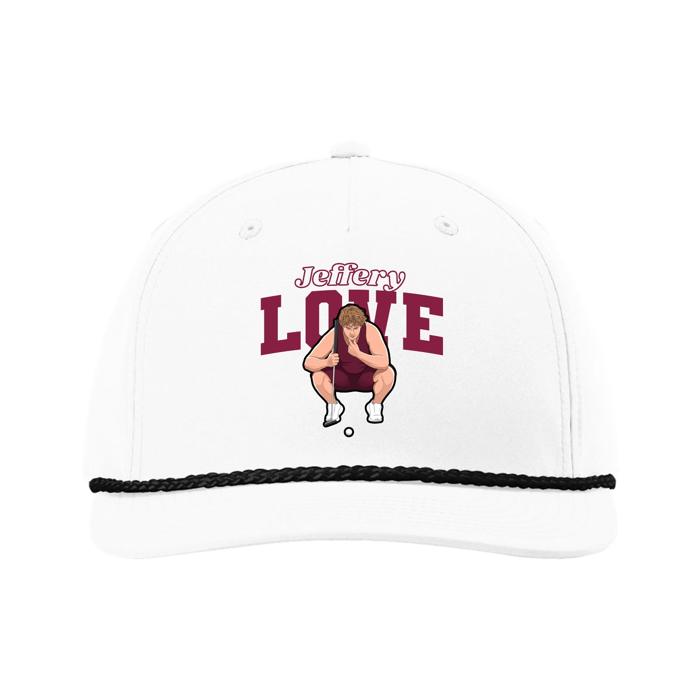 Five-Panel Classic Rope Cap — Name Arch in White