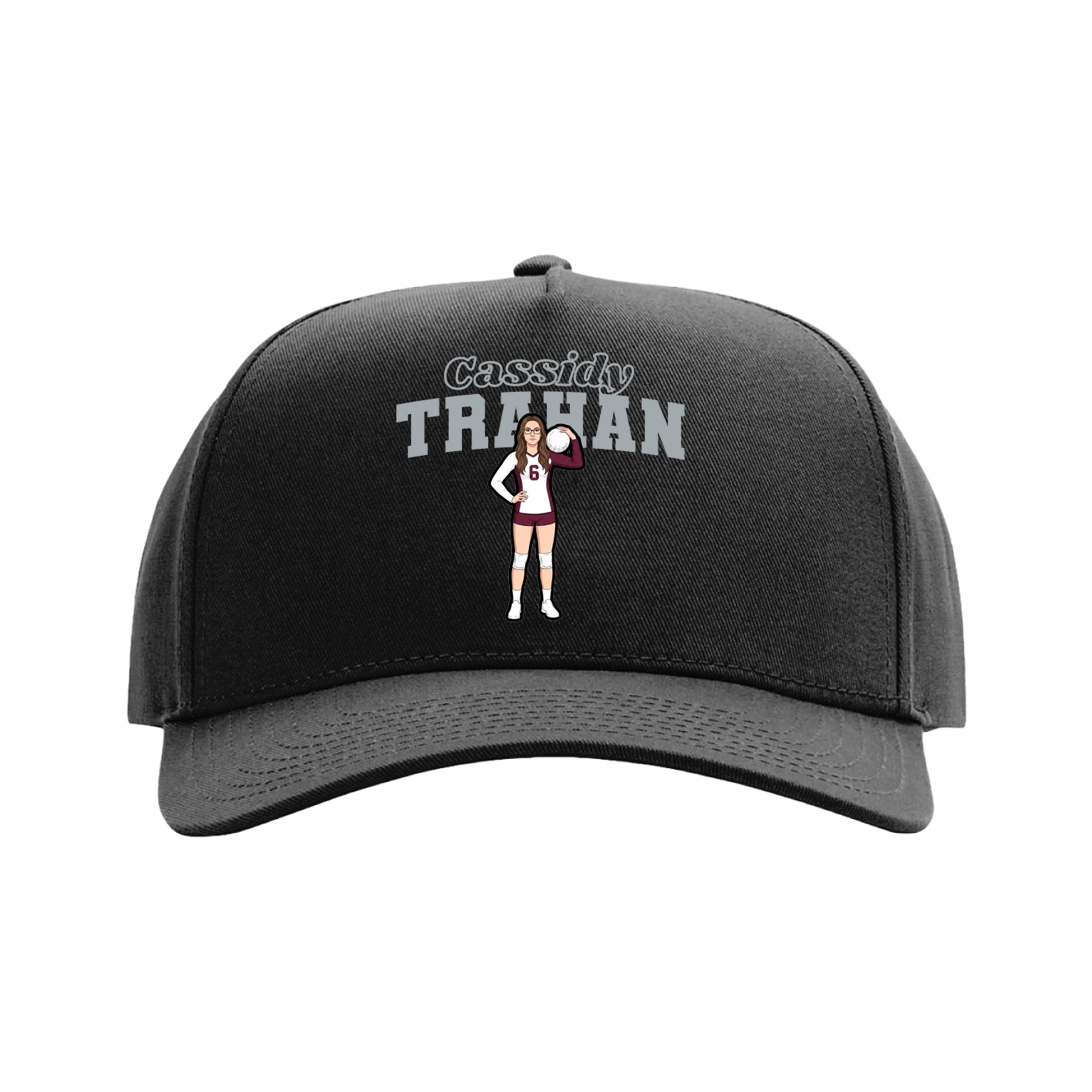 Full Fabric Five-Panel Champ Cap — Name Arch in Black