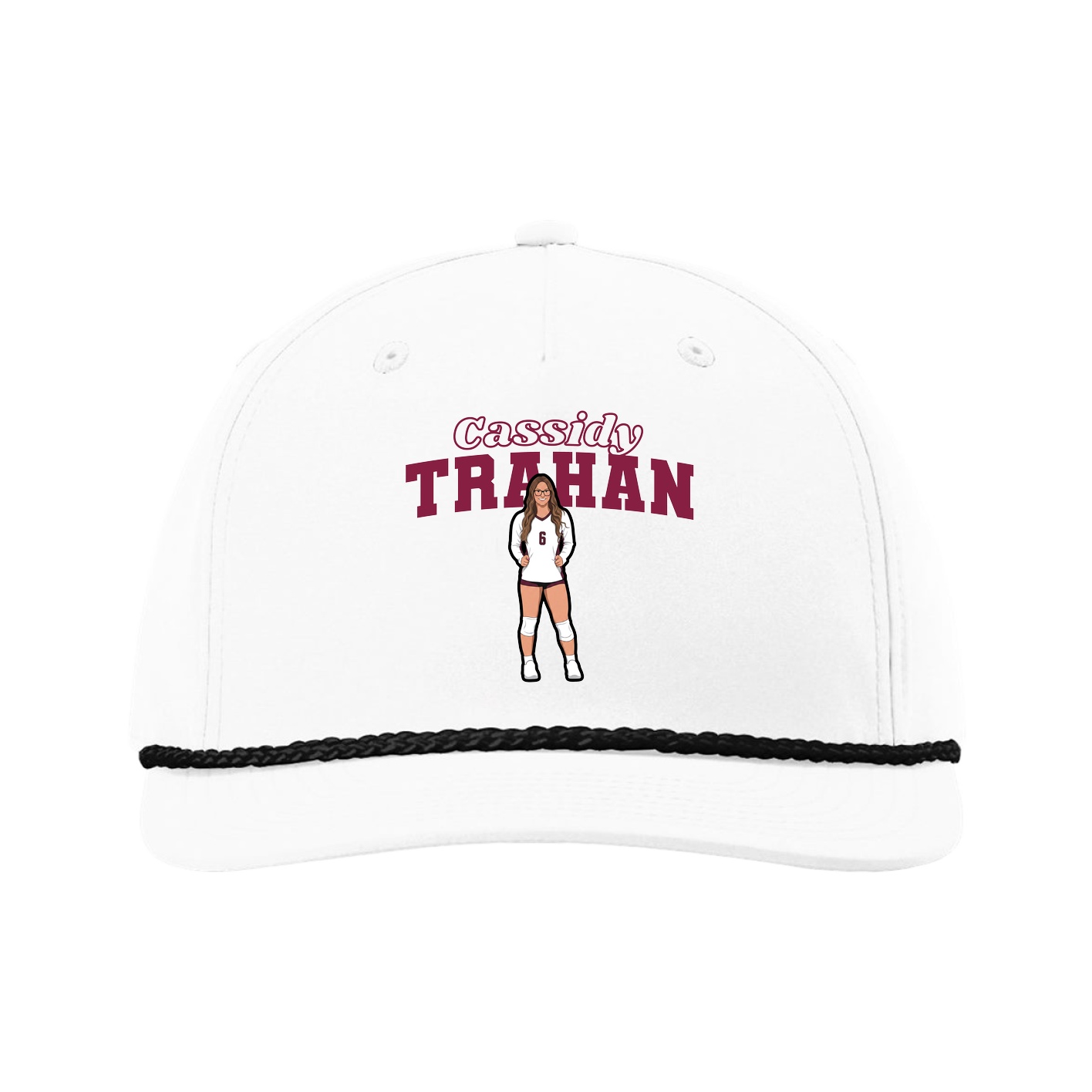 Five-Panel Classic Rope Cap — Name Arch in White