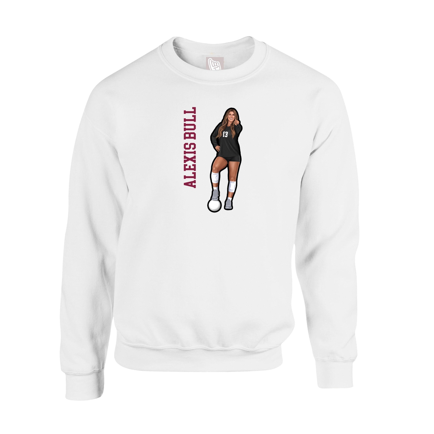 Fleece Crew — Name Vertical in White