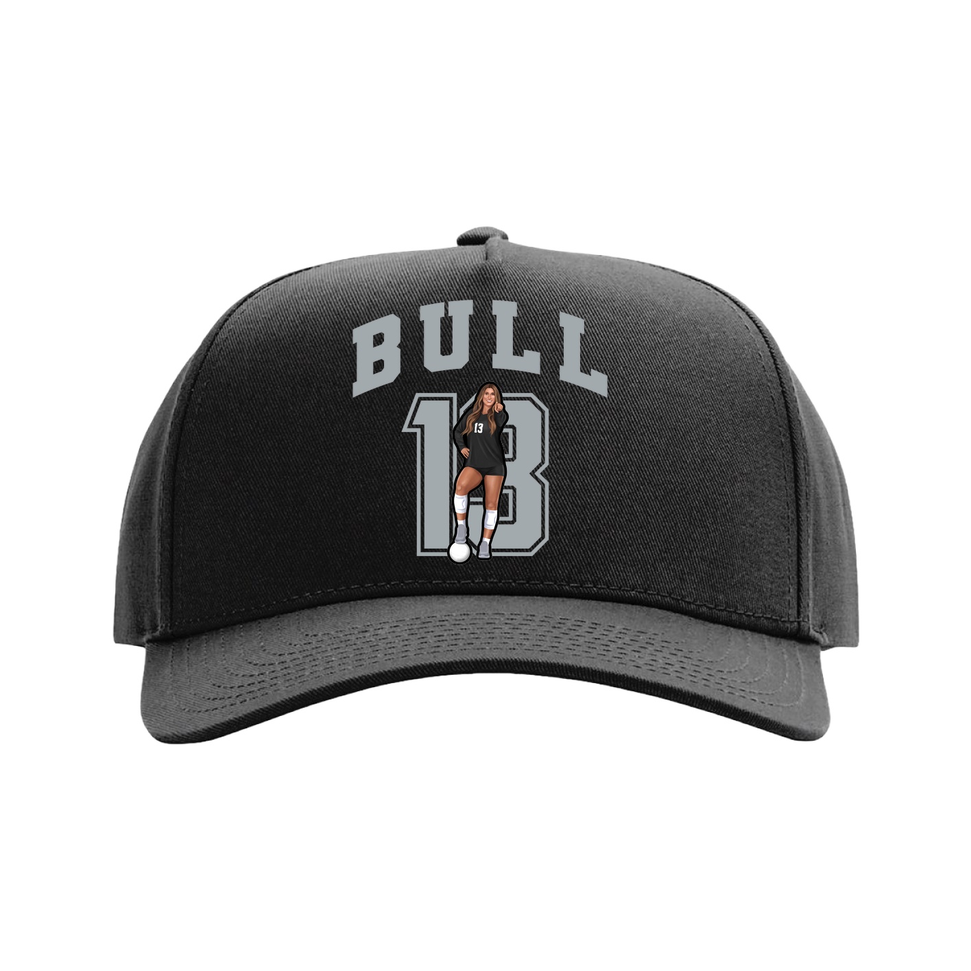 Full Fabric Five-Panel Champ Cap — Number in Black