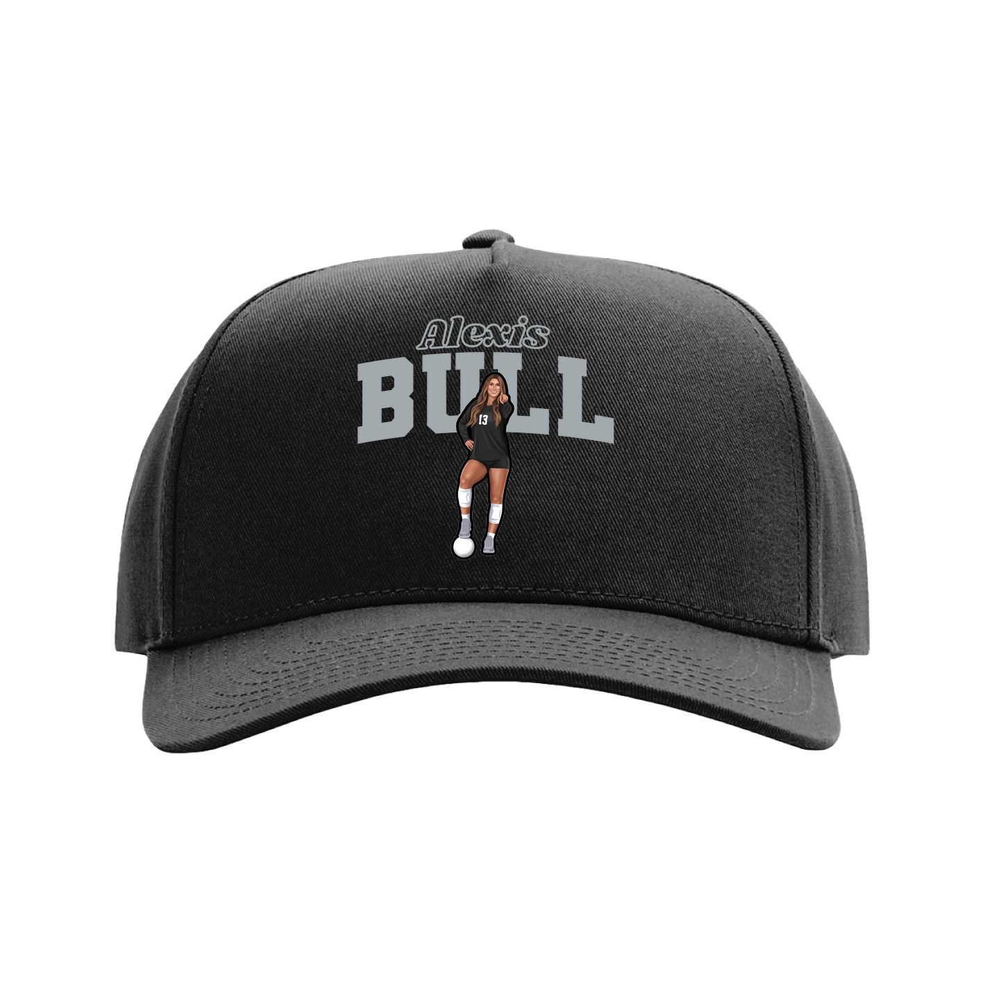 Full Fabric Five-Panel Champ Cap — Name Arch in Black