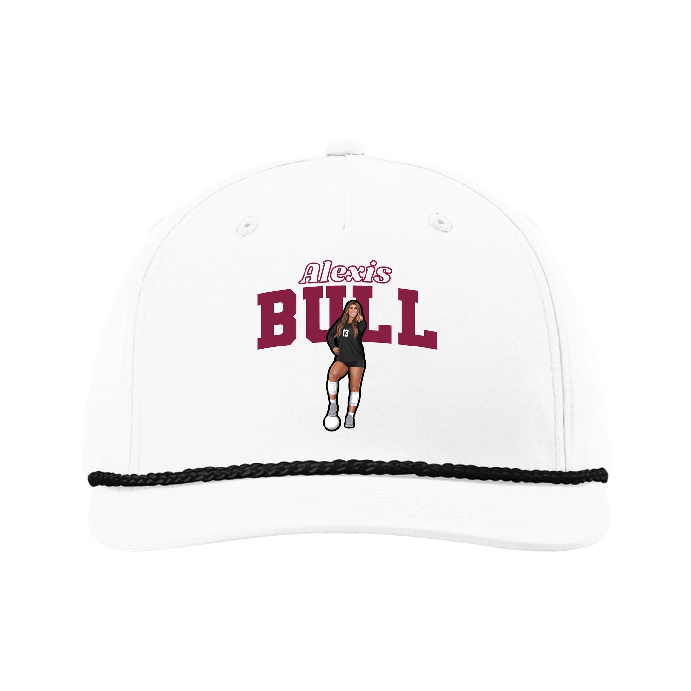 Five-Panel Classic Rope Cap — Name Arch in White