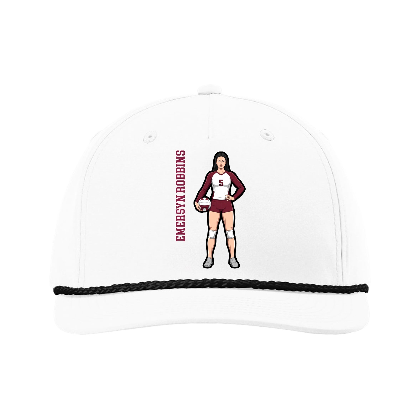 Five-Panel Classic Rope Cap — Name Vertical in White