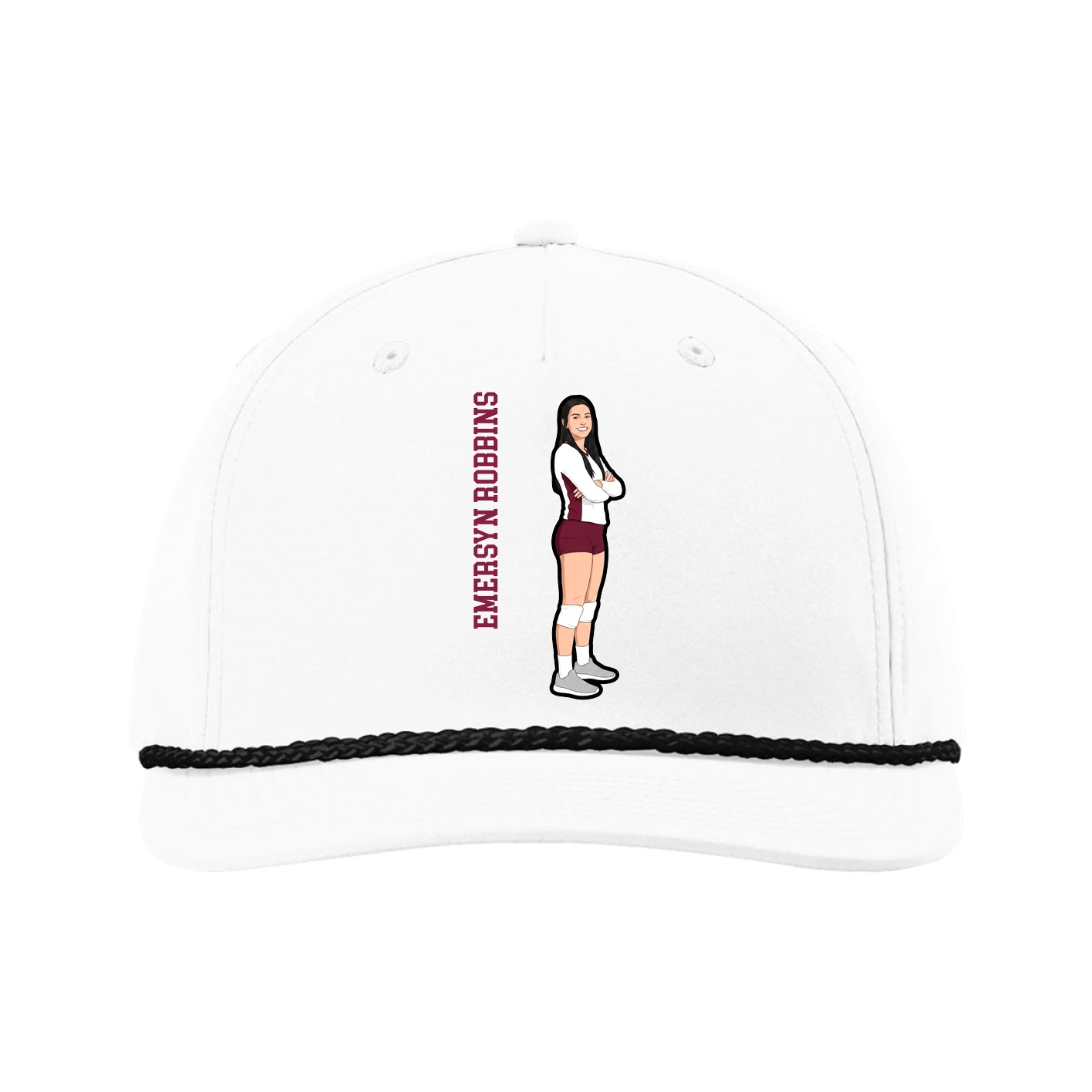 Five-Panel Classic Rope Cap — Name Vertical in White