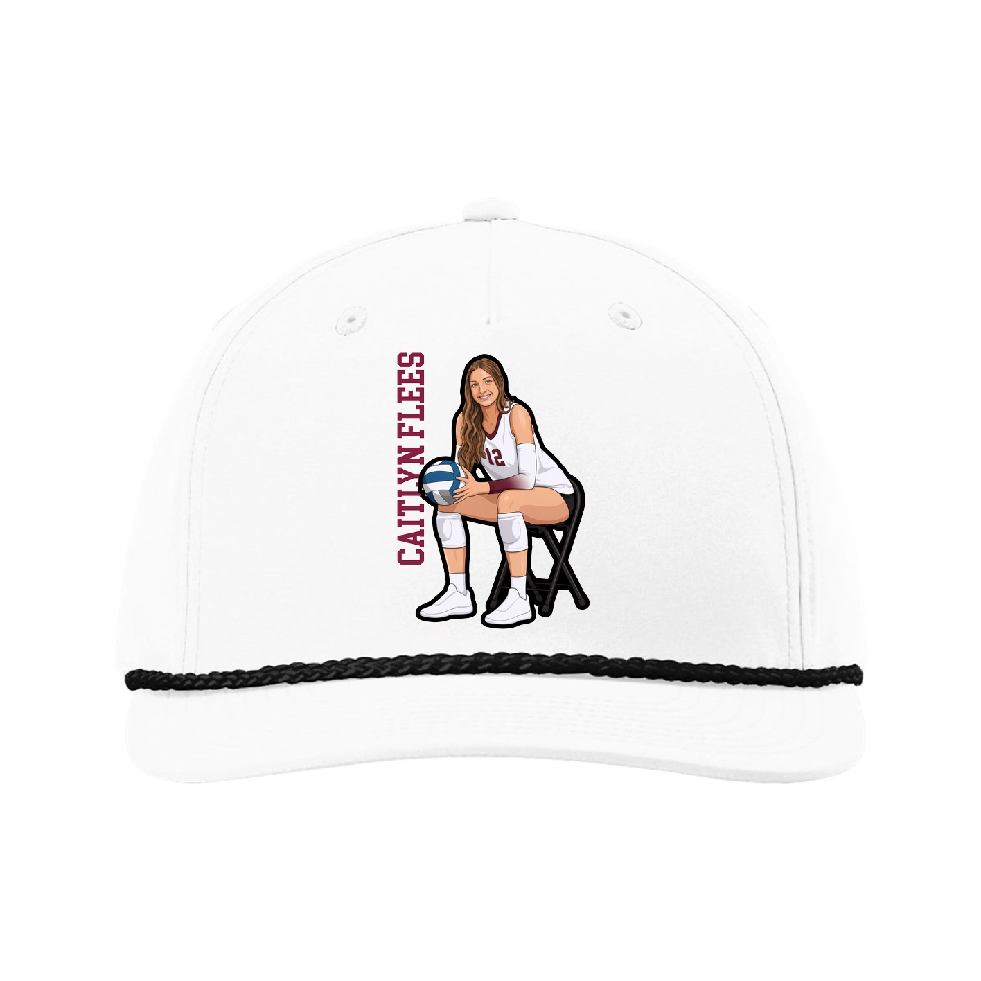 Five-Panel Classic Rope Cap — Name Vertical in White