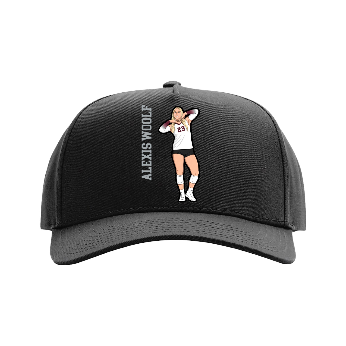 Full Fabric Five-Panel Champ Cap — Name Vertical in Black