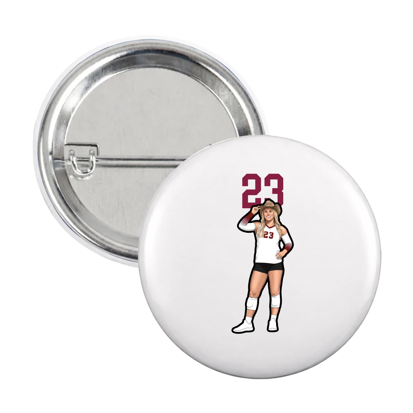 Game Day Button — Number Top in White