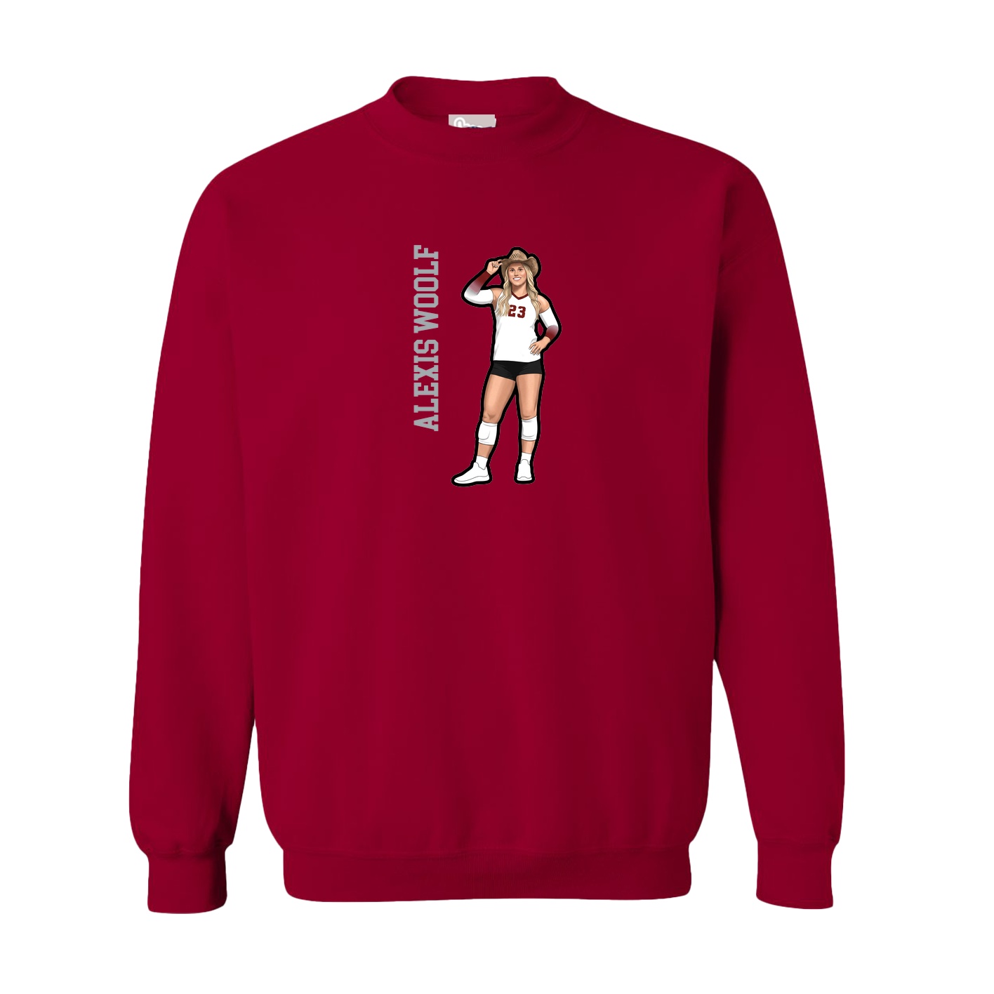 Fleece Crew — Name Vertical in Cardinal