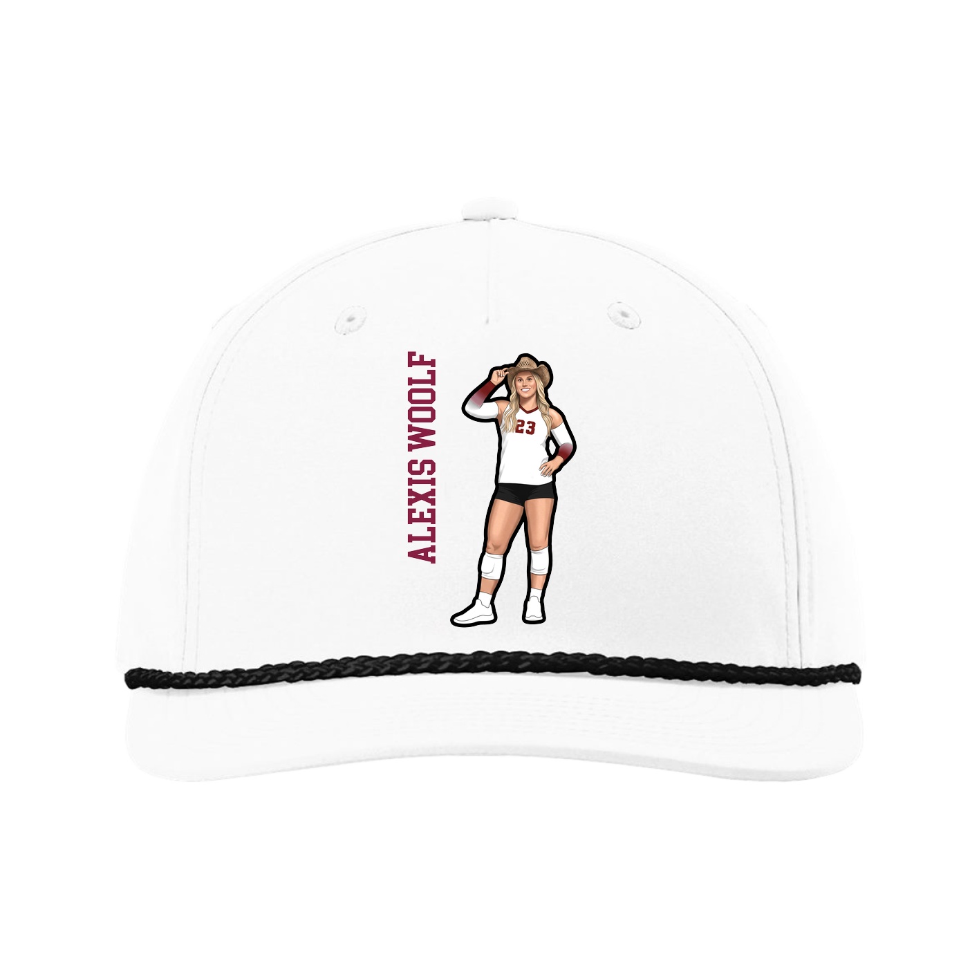Five-Panel Classic Rope Cap — Name Vertical in White