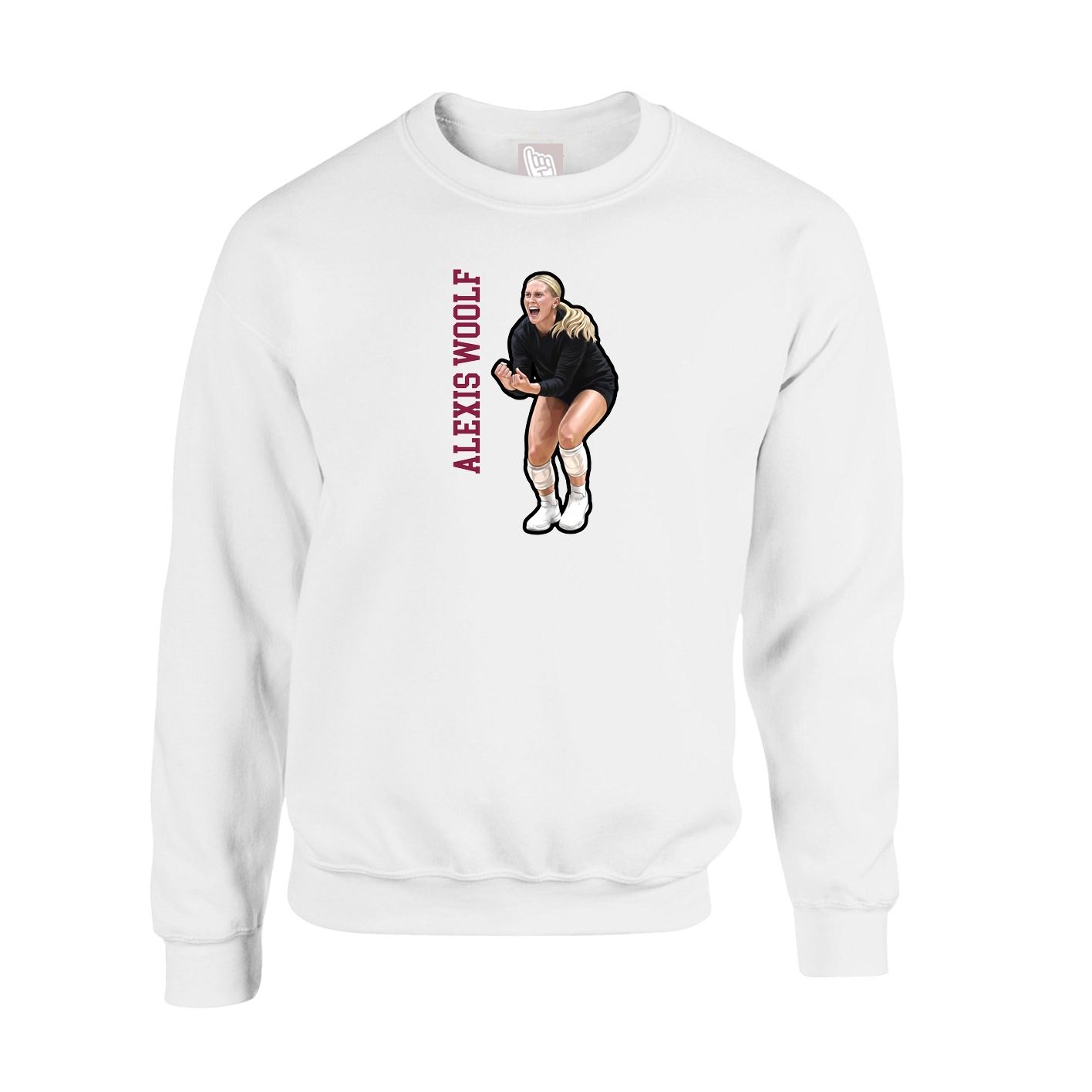 Fleece Crew — Name Vertical in White