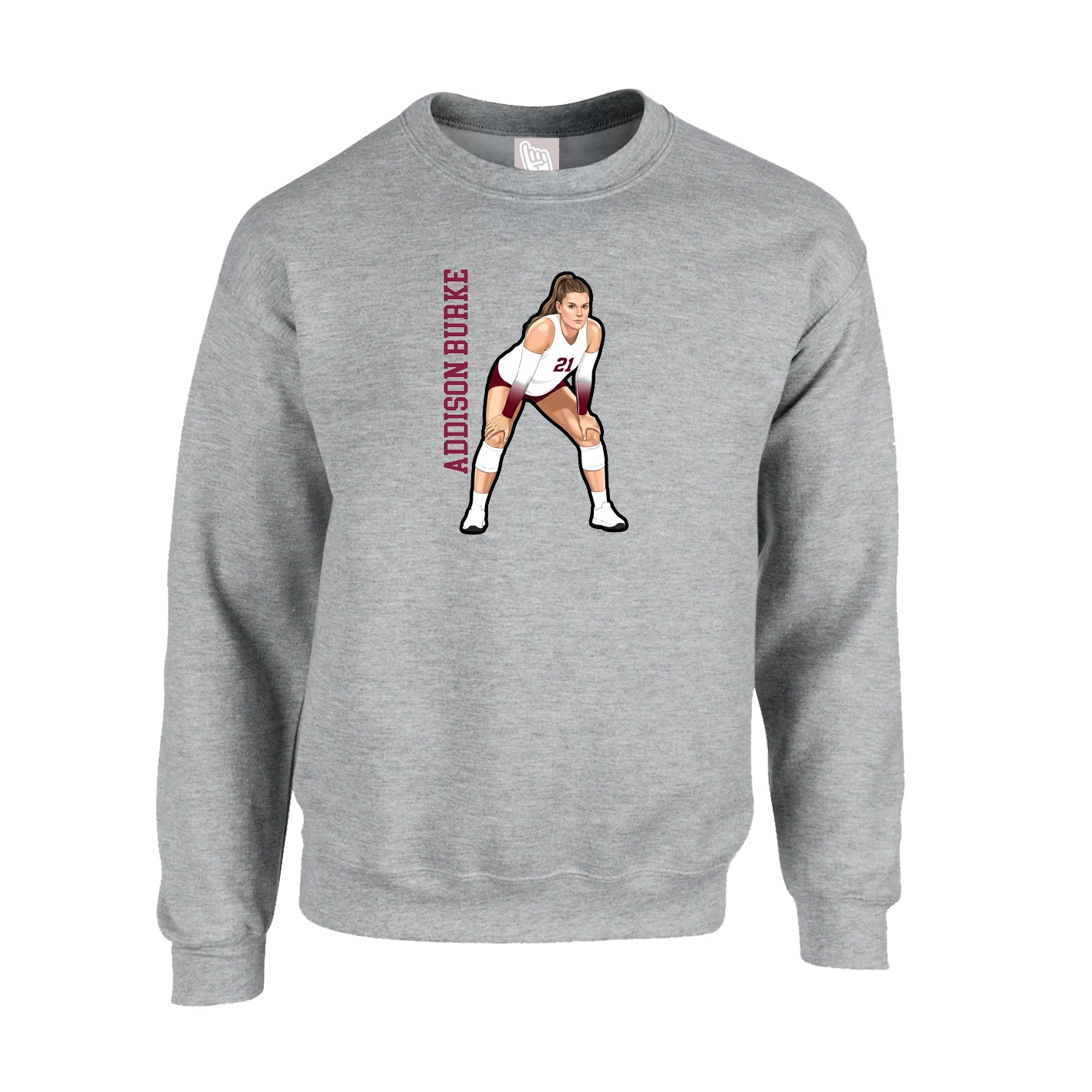Fleece Crew — Name Vertical in Grey