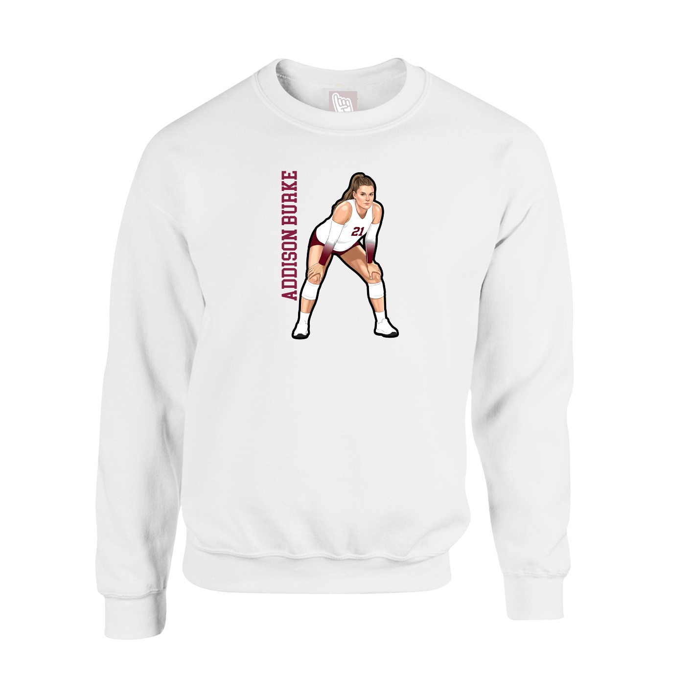 Fleece Crew — Name Vertical in White