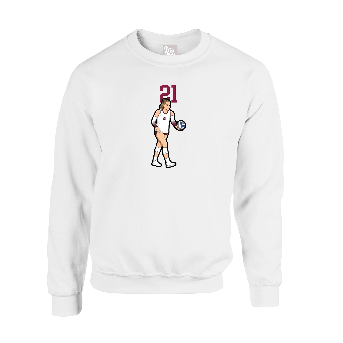 Fleece Crew — Number Top in White