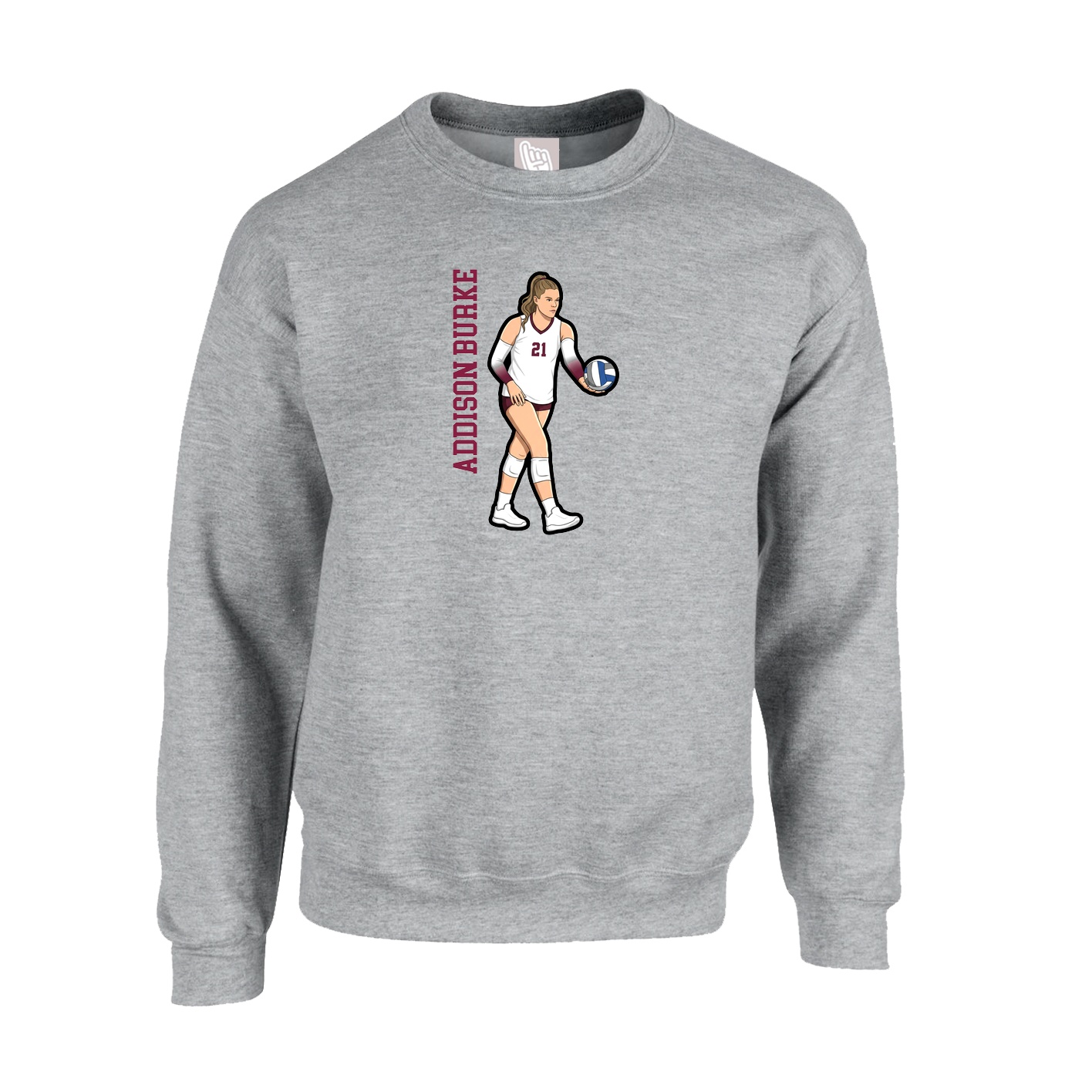 Fleece Crew — Name Vertical in Grey