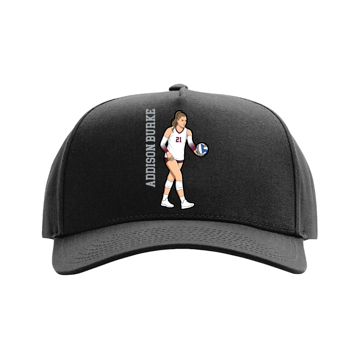 Full Fabric Five-Panel Champ Cap — Name Vertical in Black