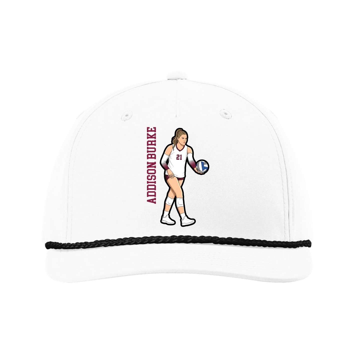 Five-Panel Classic Rope Cap — Name Vertical in White