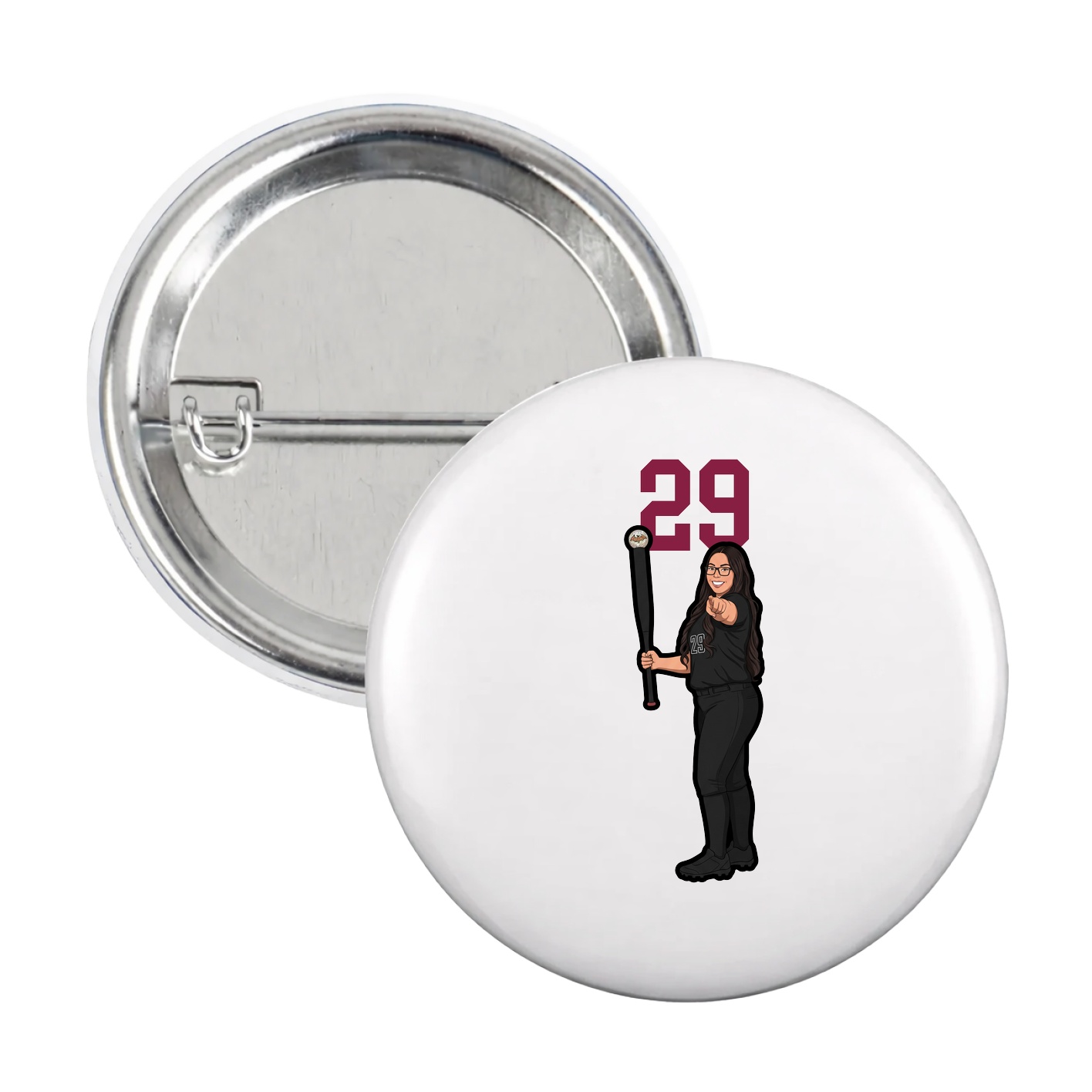 Game Day Button — Number Top in White