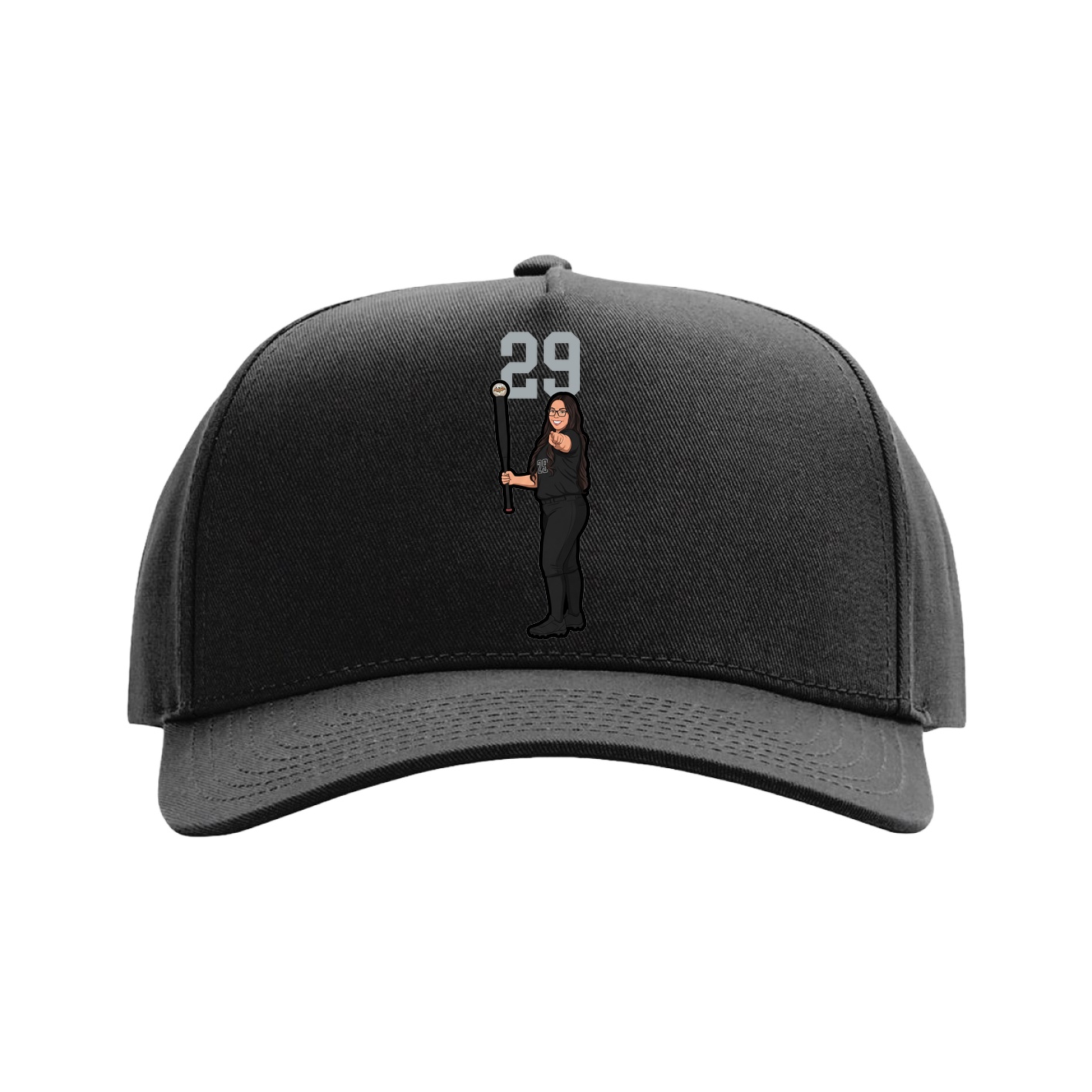 Full Fabric Five-Panel Champ Cap — Number Top in Black