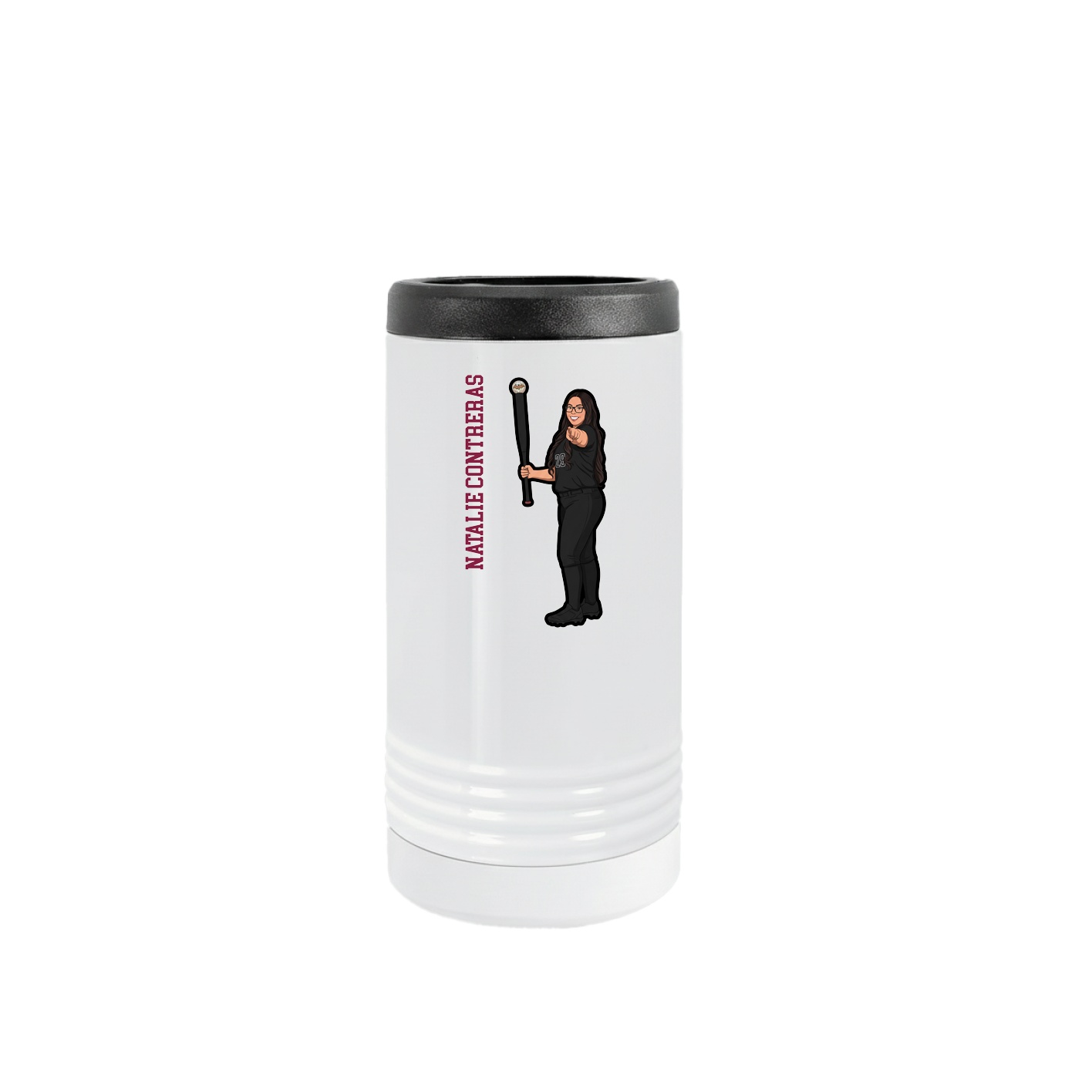 Slim Beverage Holder — Name Vertical in White
