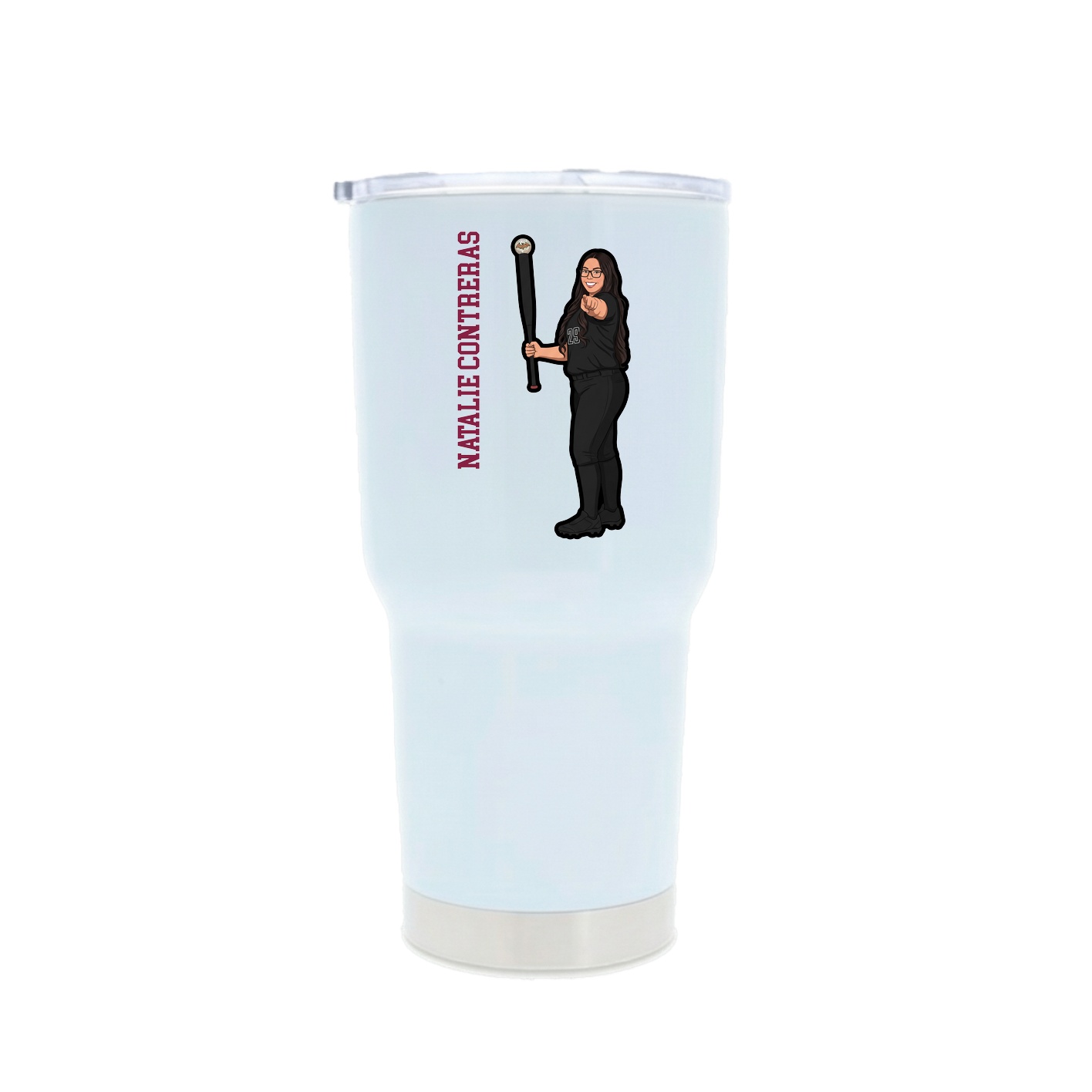 30oz Stainless Steel Tumbler — Name Vertical in White