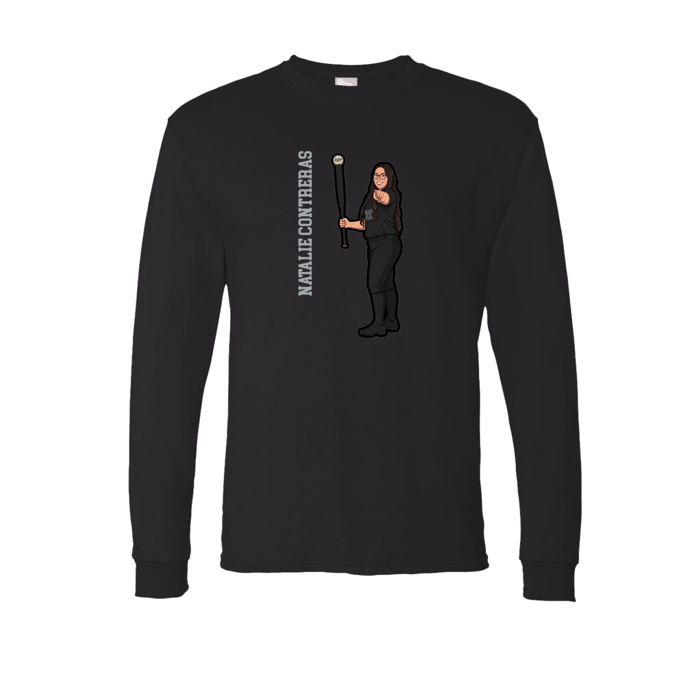 Long Sleeve Tee — Name Vertical in Black