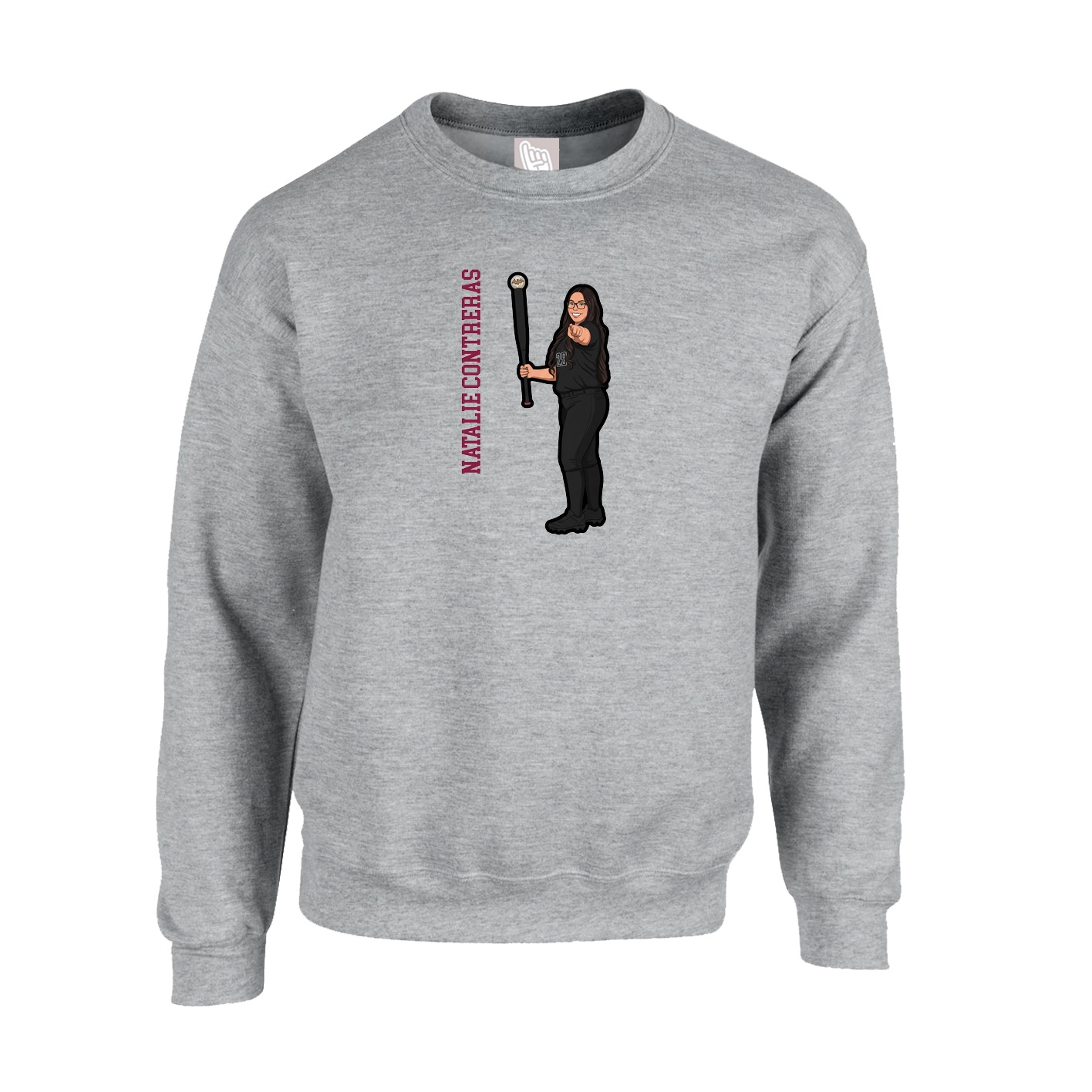 Fleece Crew — Name Vertical in Grey