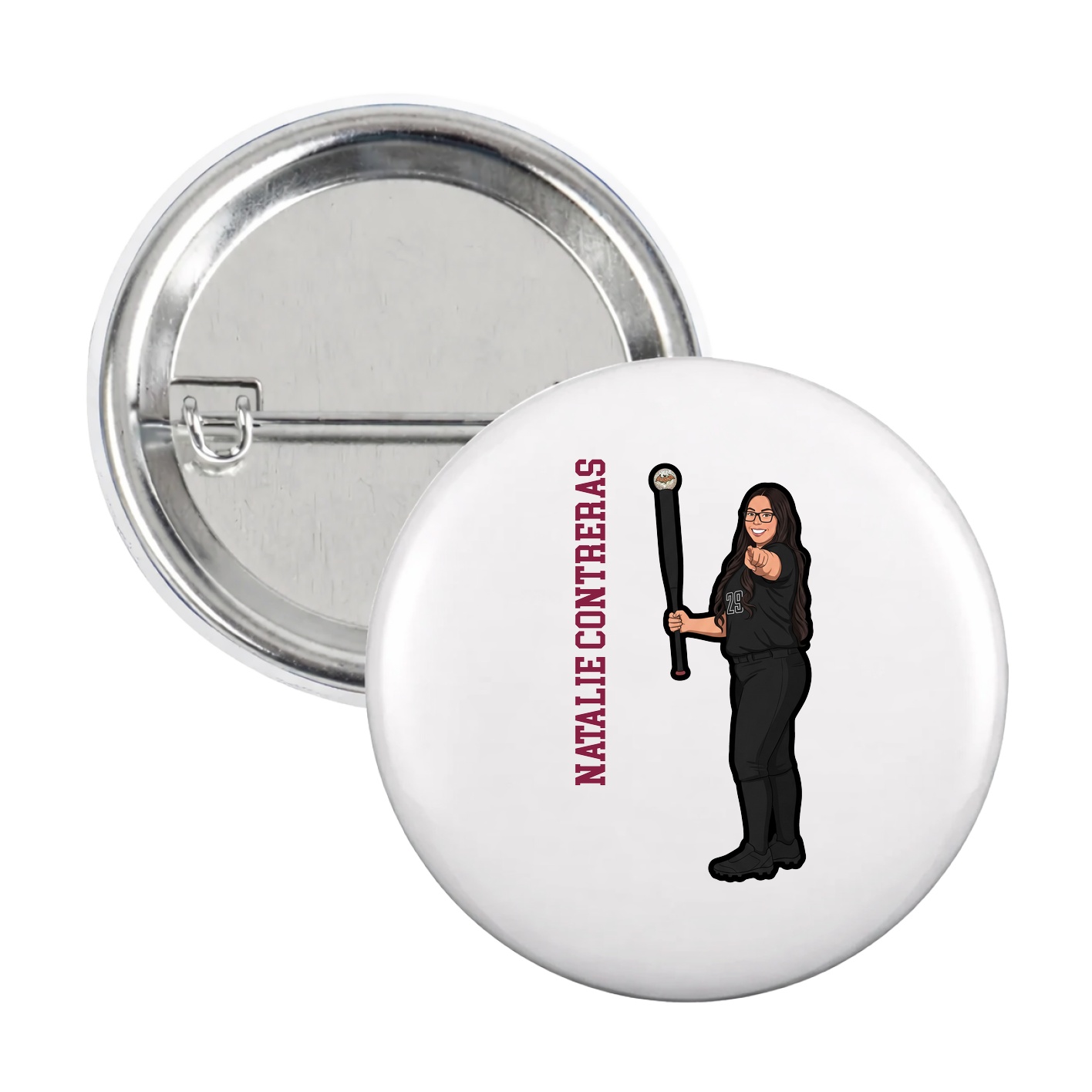 Game Day Button — Name Vertical in White
