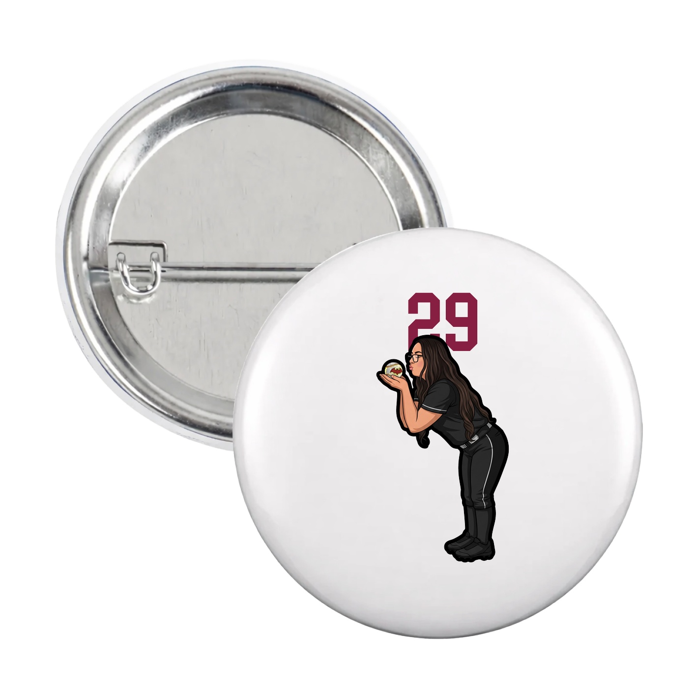 Game Day Button — Number Top in White