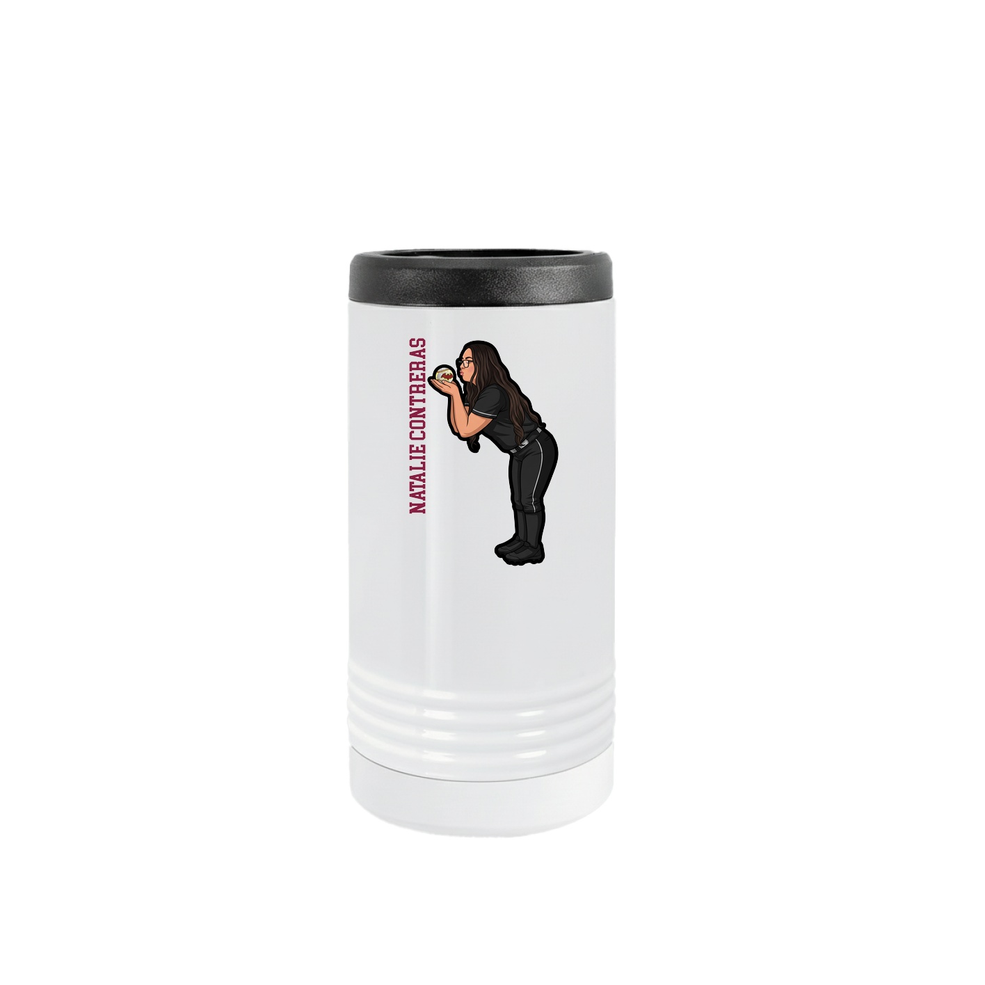 Slim Beverage Holder — Name Vertical in White
