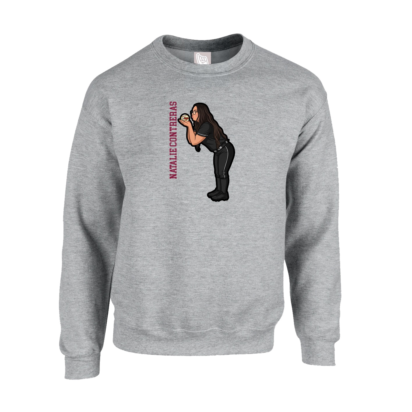 Fleece Crew — Name Vertical in Grey