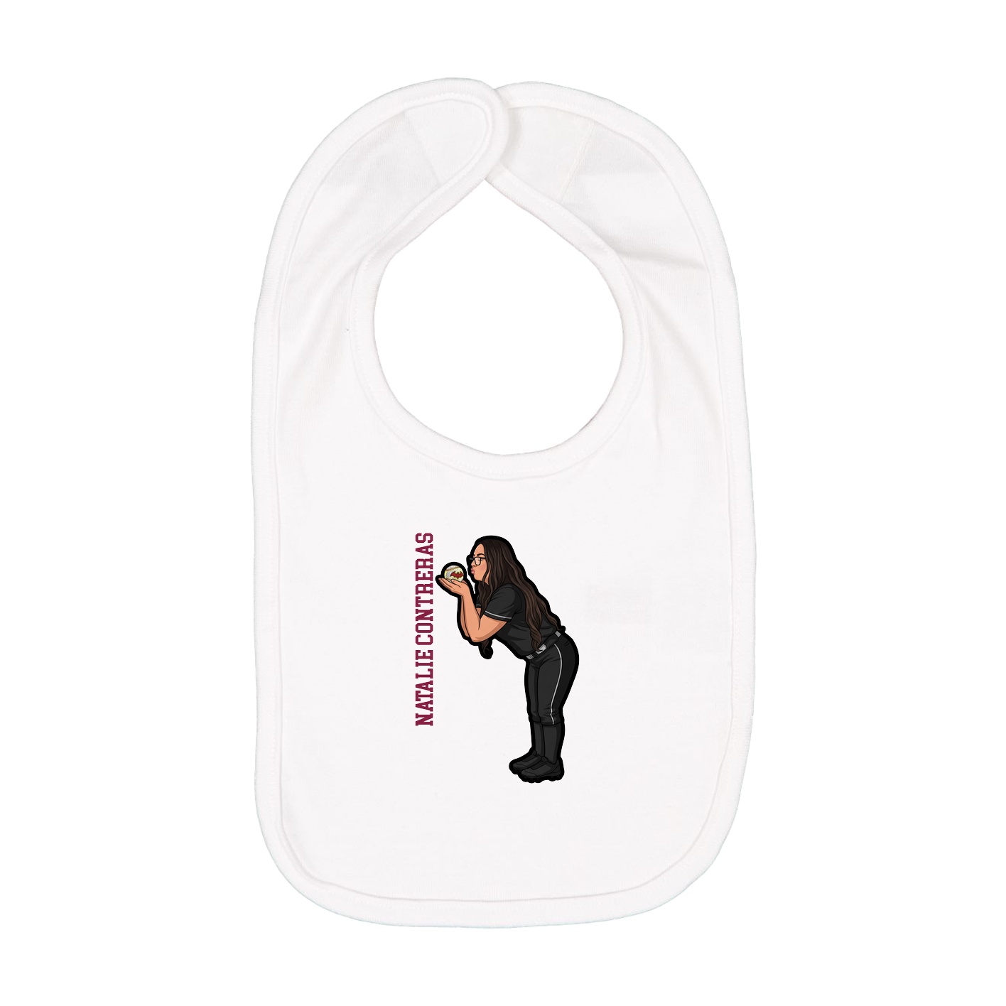 Infant Bib — Name Vertical in White