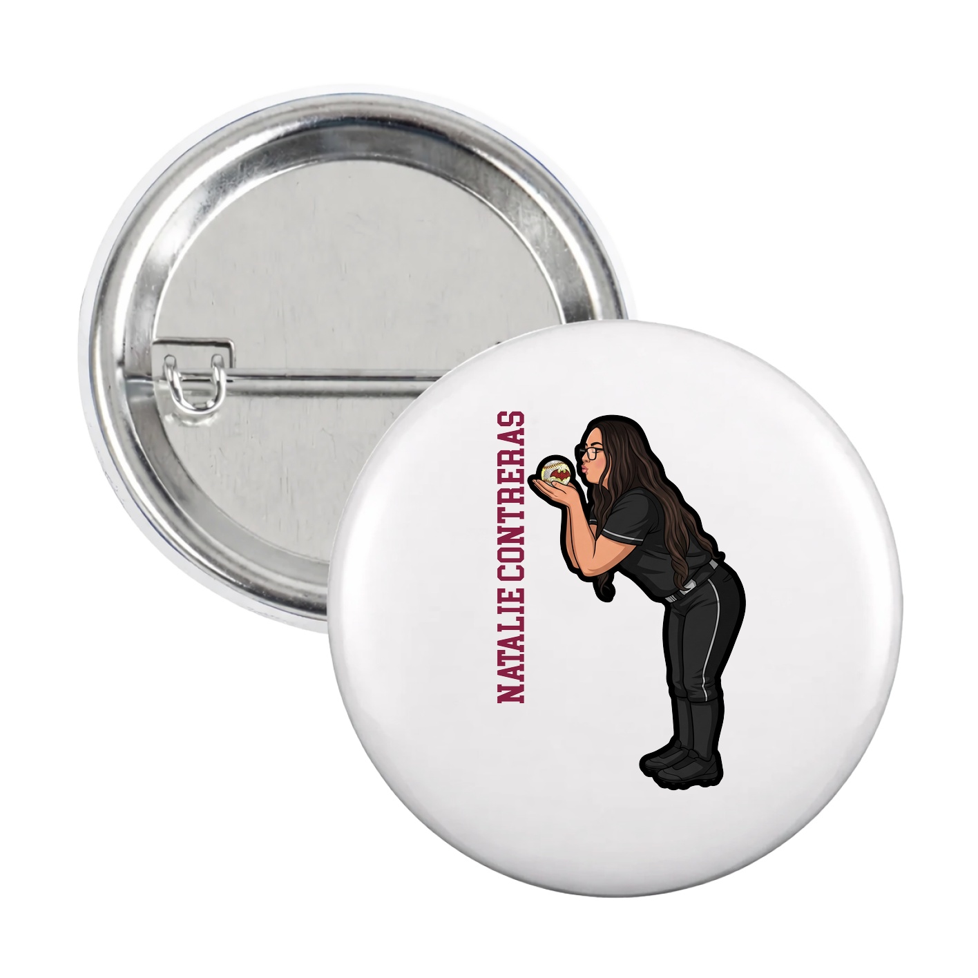 Game Day Button — Name Vertical in White