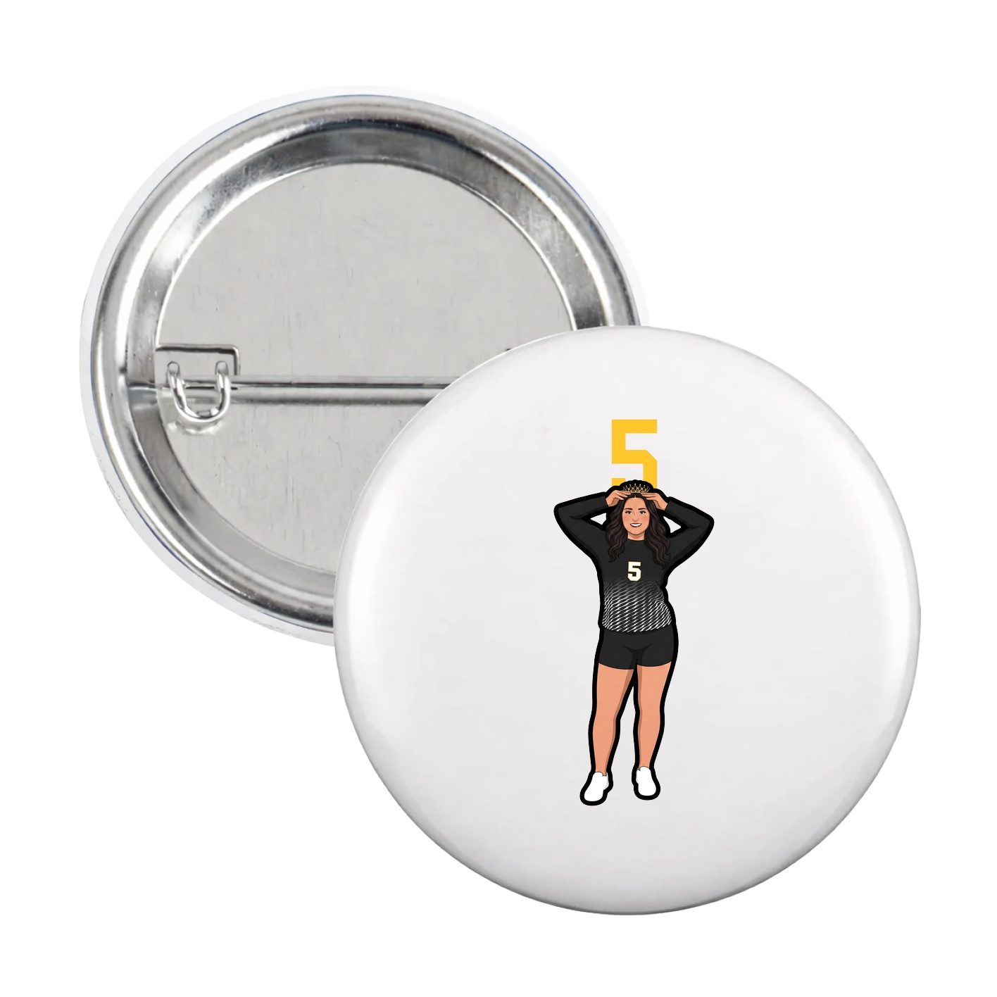 Game Day Button — Number Top in White