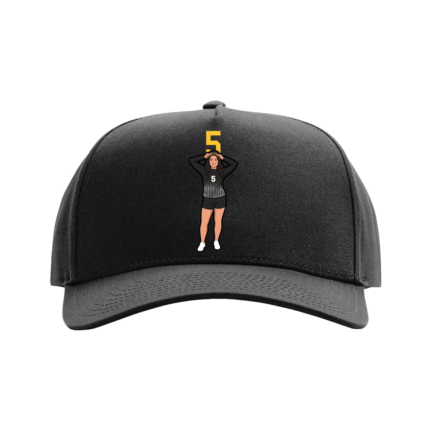 Full Fabric Five-Panel Champ Cap — Number Top in Black
