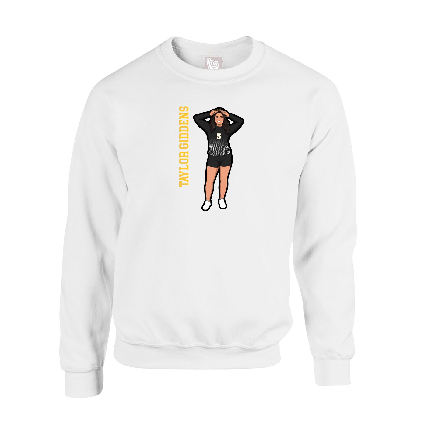Fleece Crew — Name Vertical in White