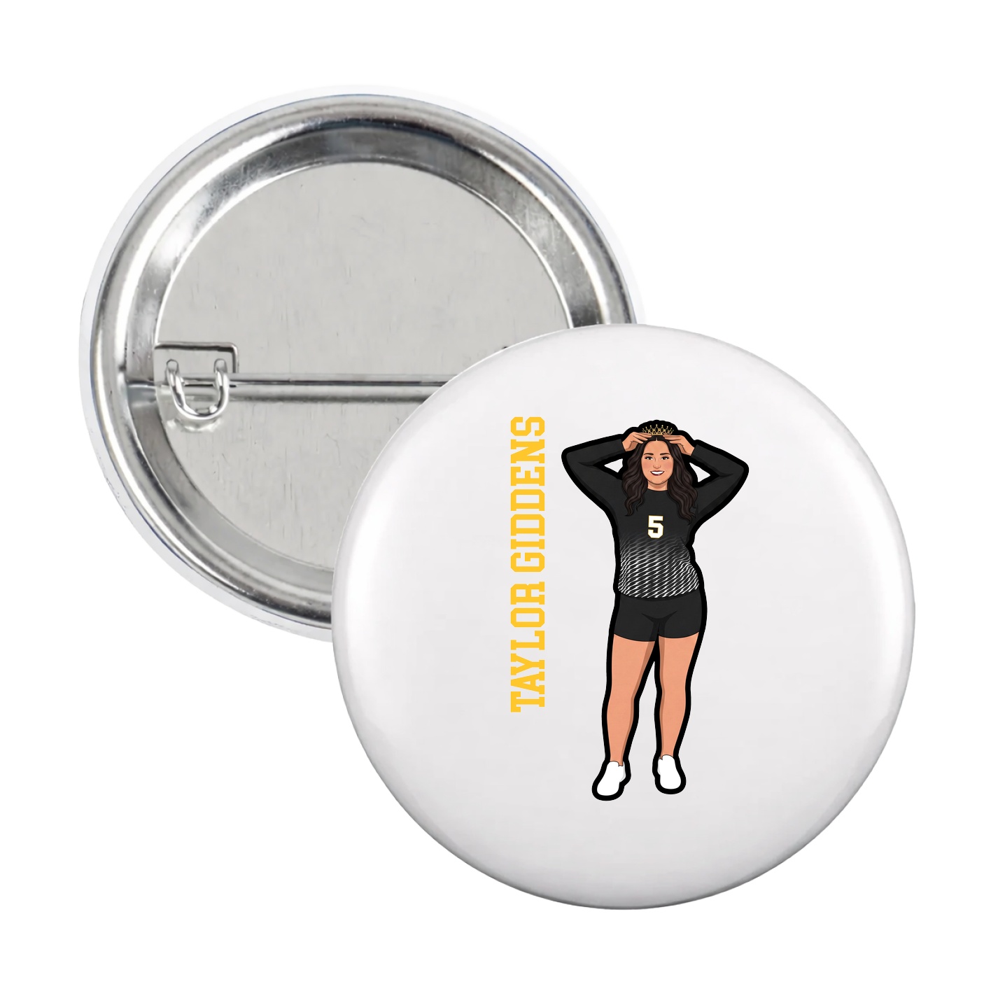 Game Day Button — Name Vertical in White